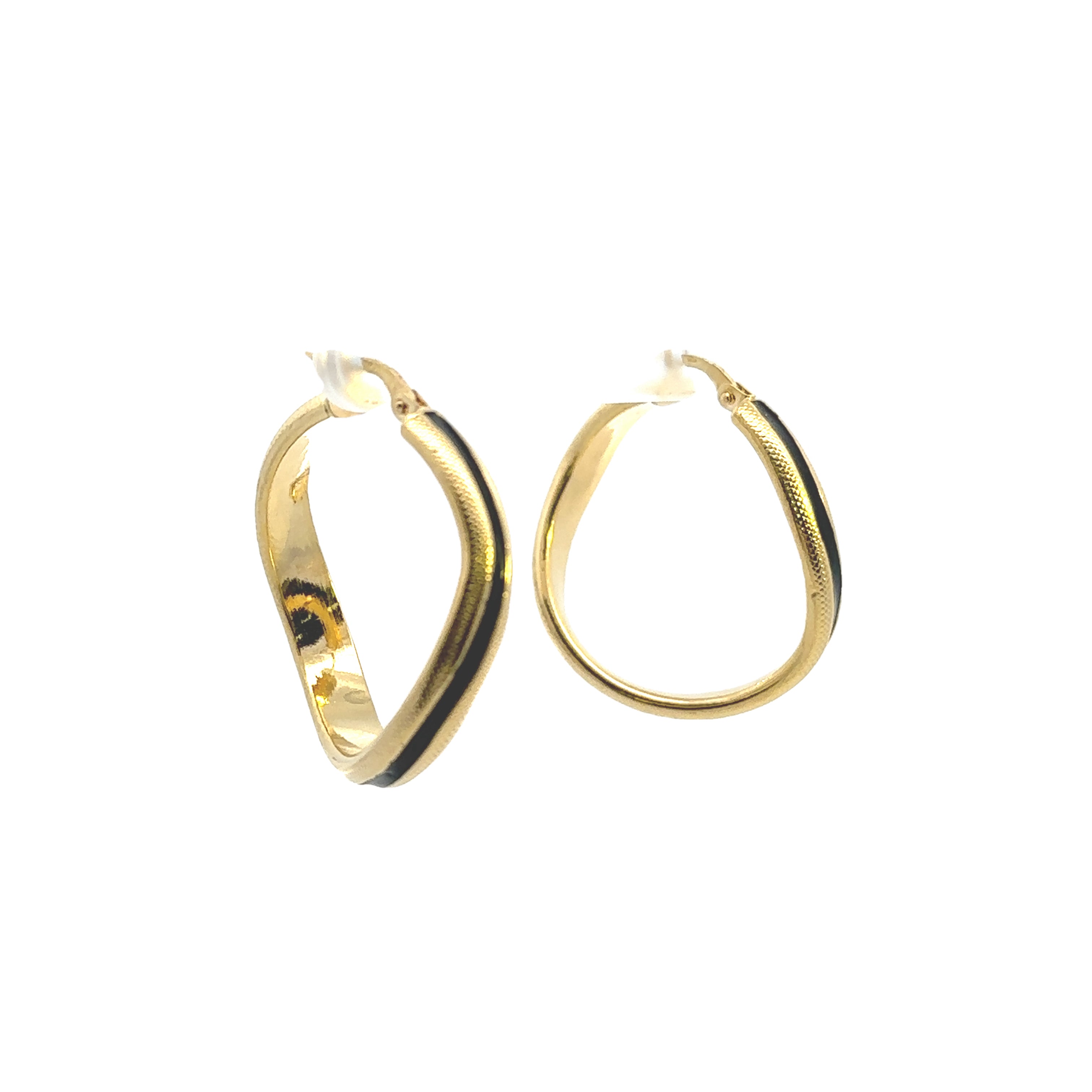 Estate Collection: 18K Yellow Gold Black Inlay Wavy Hoop Earrings