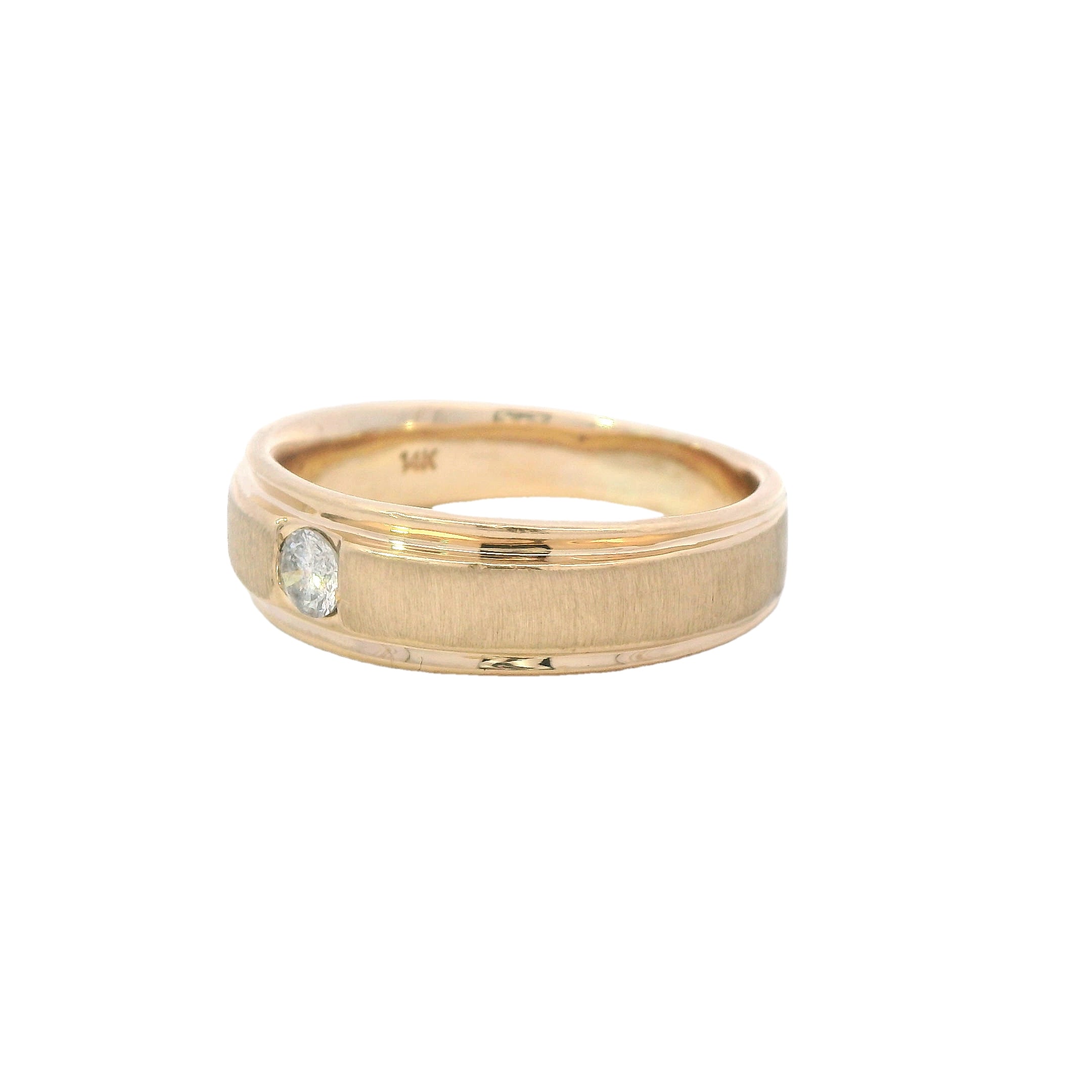 Estate Collection: 14K Yellow Gold Brushed Finish 1/5CT. Round Diamond Polished Stepped-Edge Men's Band