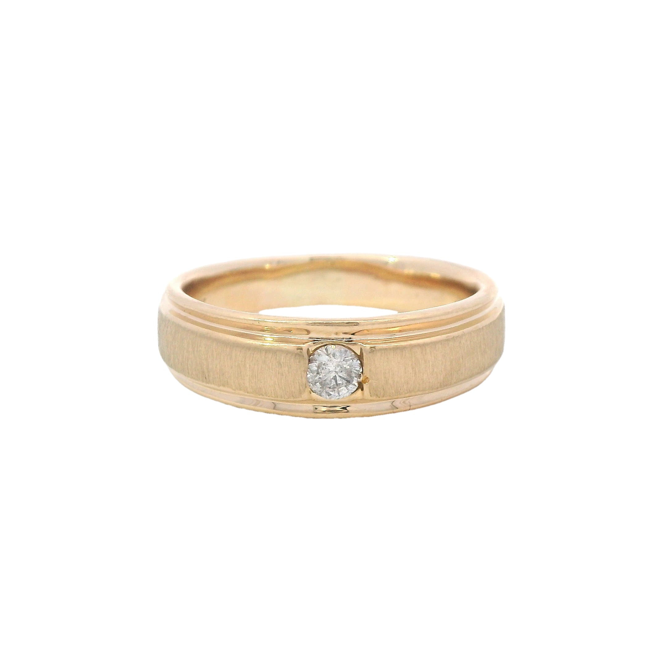 Estate Collection: 14K Yellow Gold Brushed Finish 1/5CT. Round Diamond Polished Stepped-Edge Men's Band