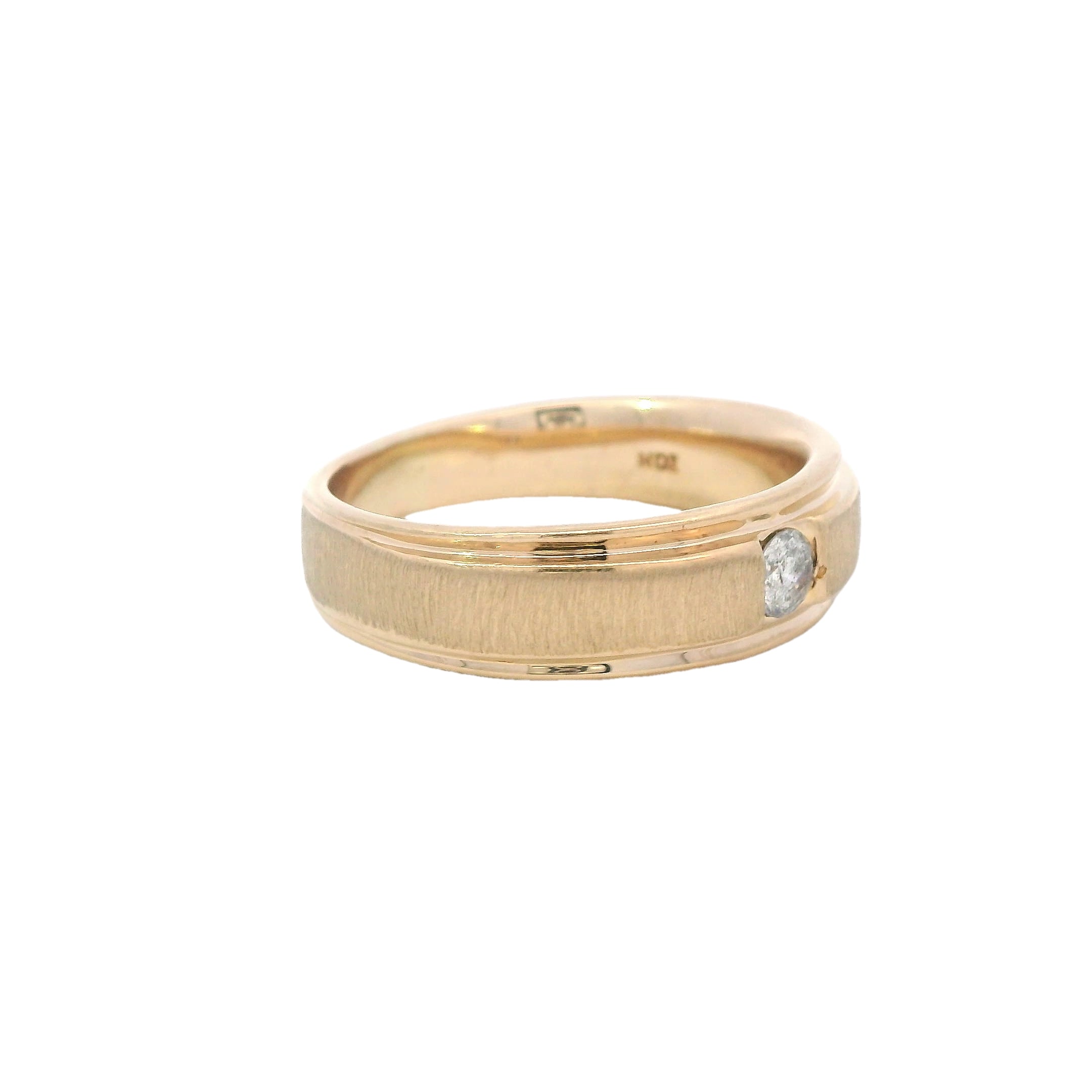 Estate Collection: 14K Yellow Gold Brushed Finish 1/5CT. Round Diamond Polished Stepped-Edge Men's Band