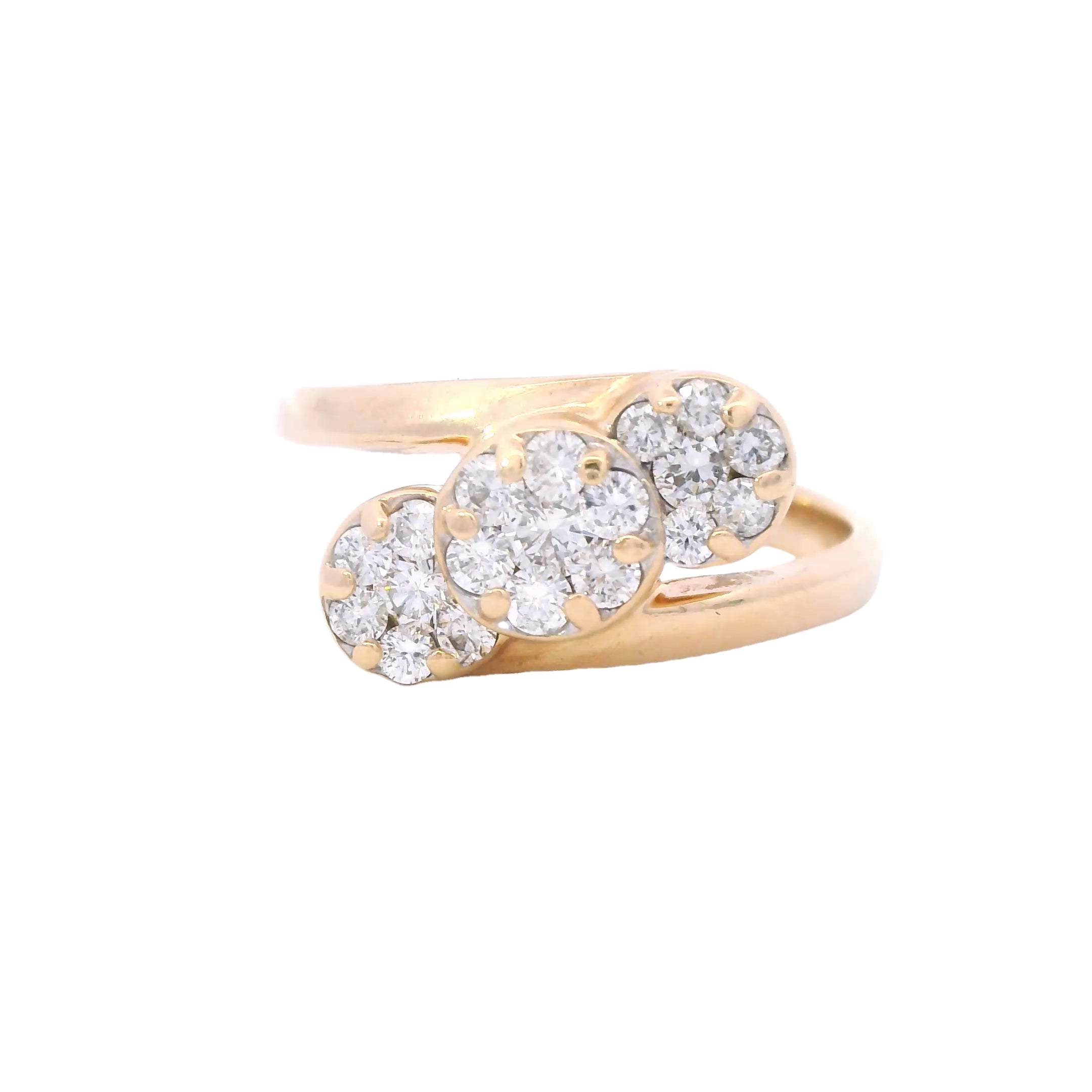 Estate Collection: 14K Yellow Gold 3-Step Round Diamond Cluster Ring