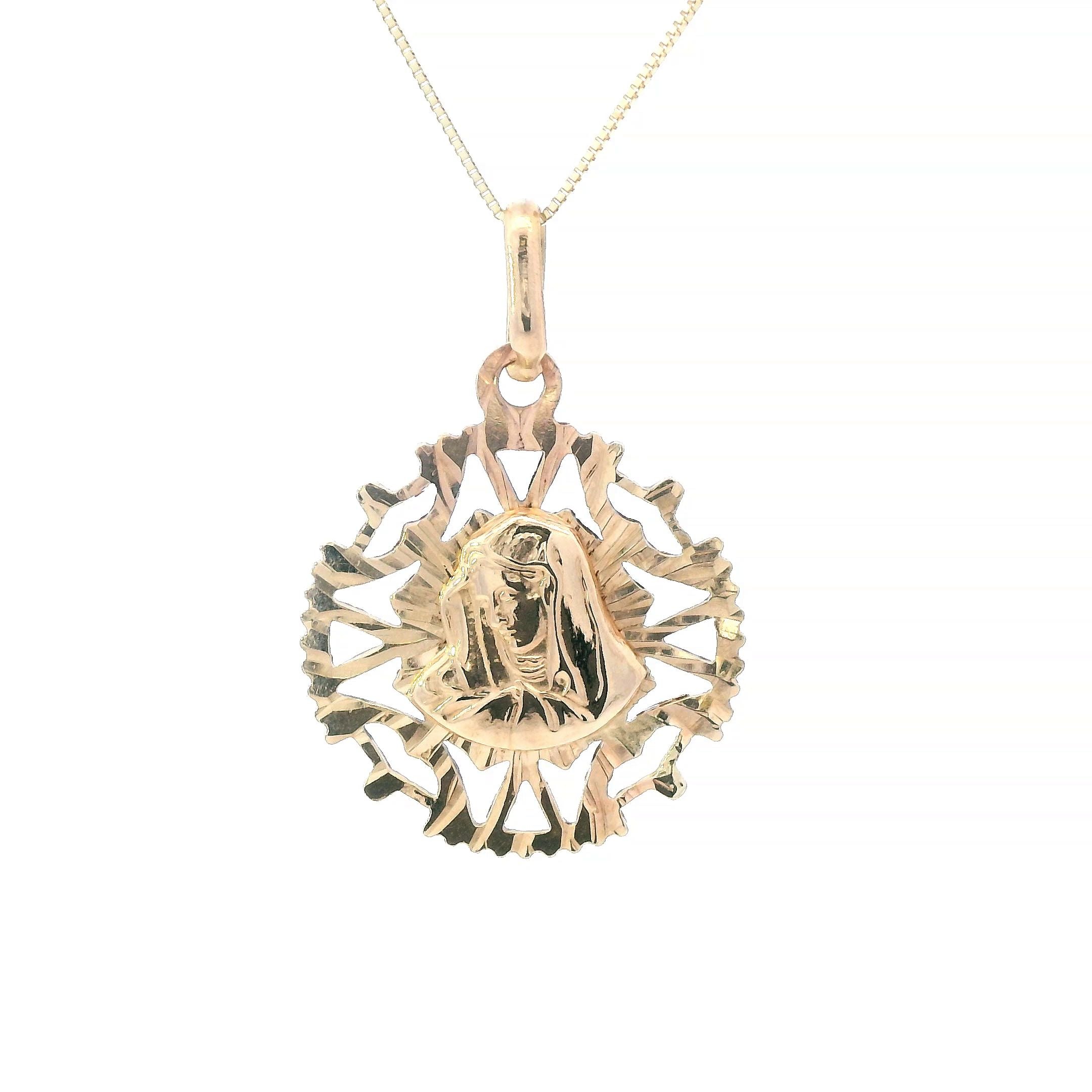 Estate Collection: 14K Yellow Gold Virgin Mary Pendant with Chain