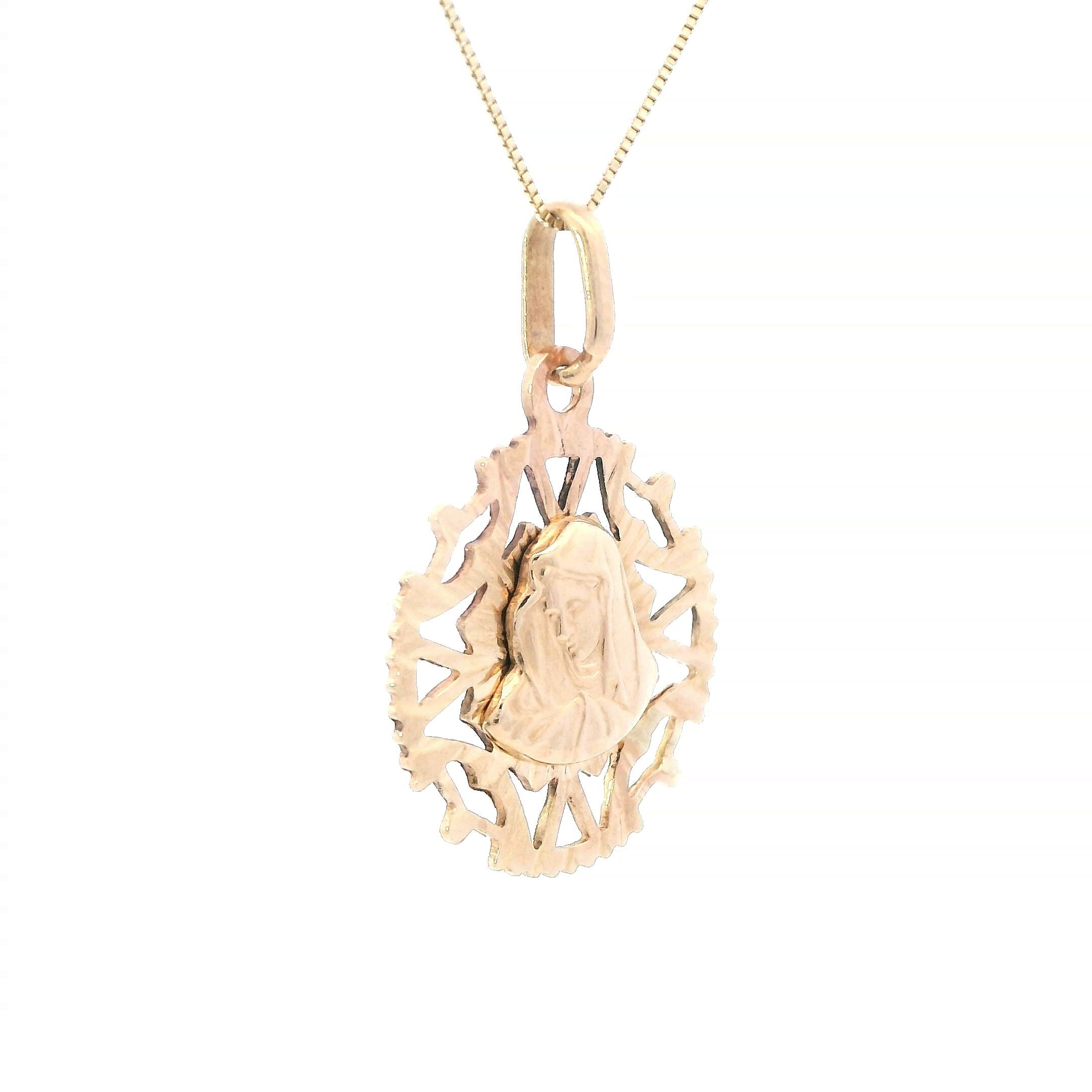 Estate Collection: 14K Yellow Gold Virgin Mary Pendant with Chain