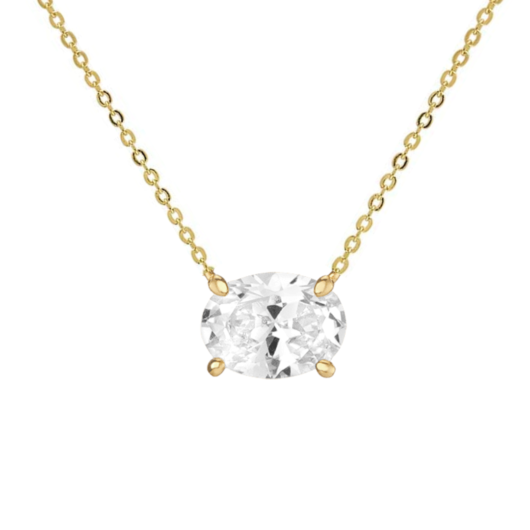 14K Yellow Gold Certified 1-1/5CT. Oval-Cut Lab-Grown Diamond East to West Solitaire Necklace