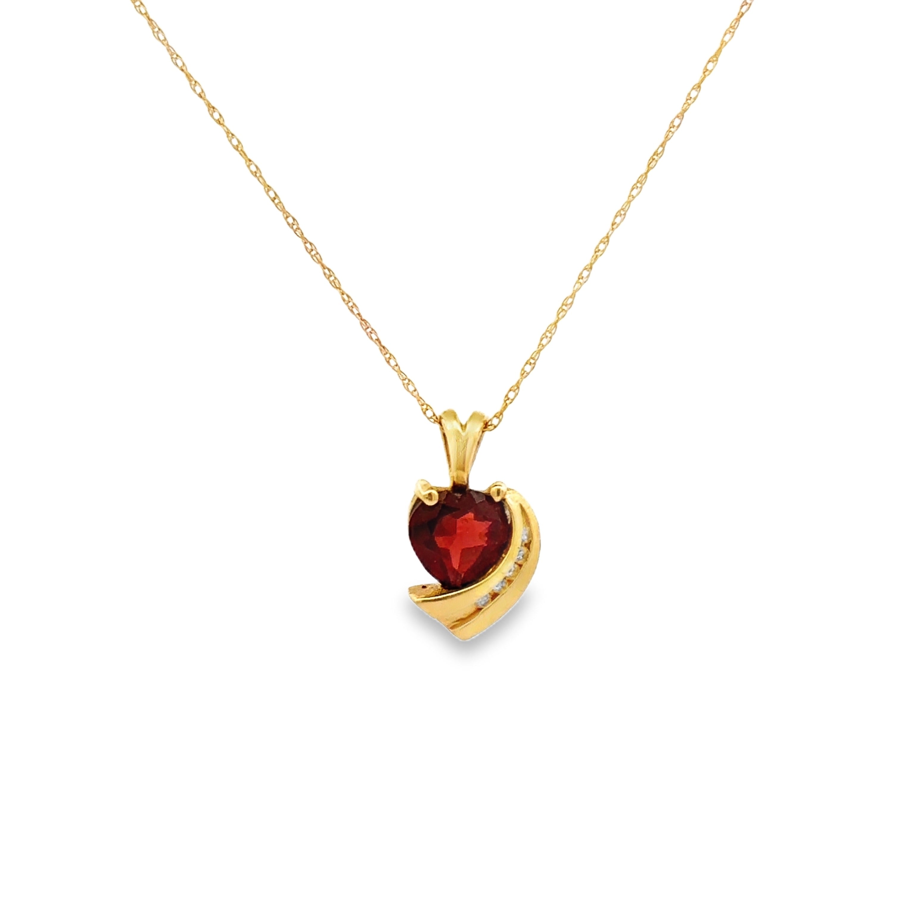 14K Yellow Gold Red Heart Pendant Necklace
