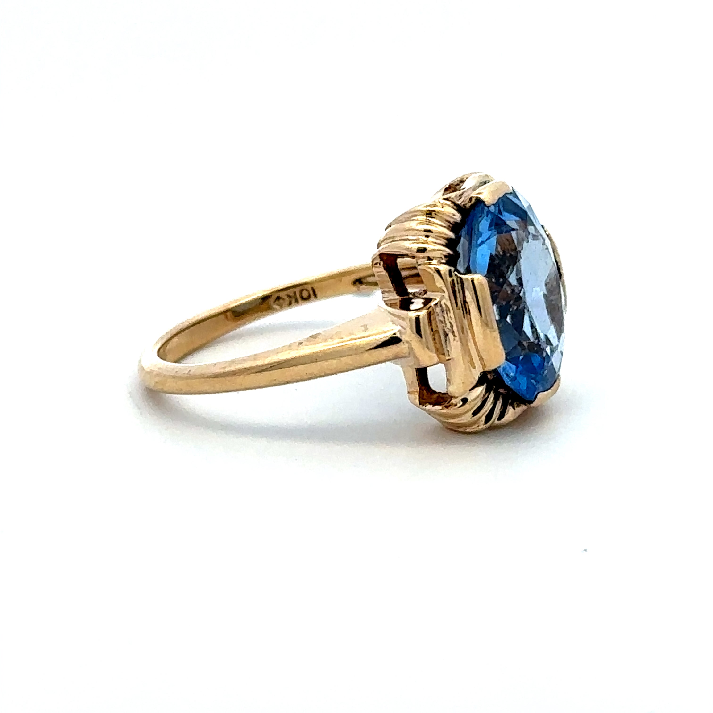 Side view of Estate Blue Oval ring