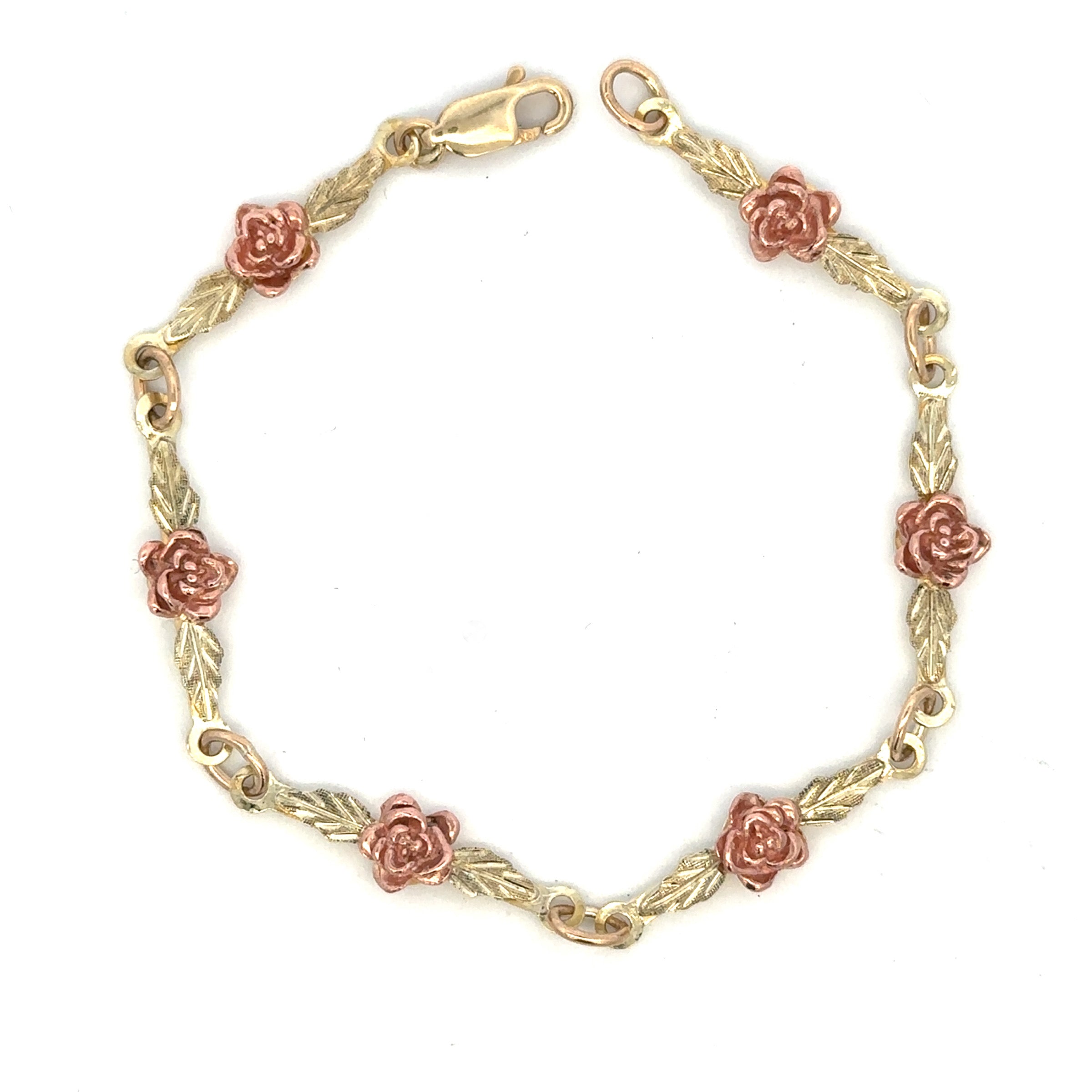 Estate Collection: 10K Yellow Gold 6.5" Flower And Leaf Bracelet