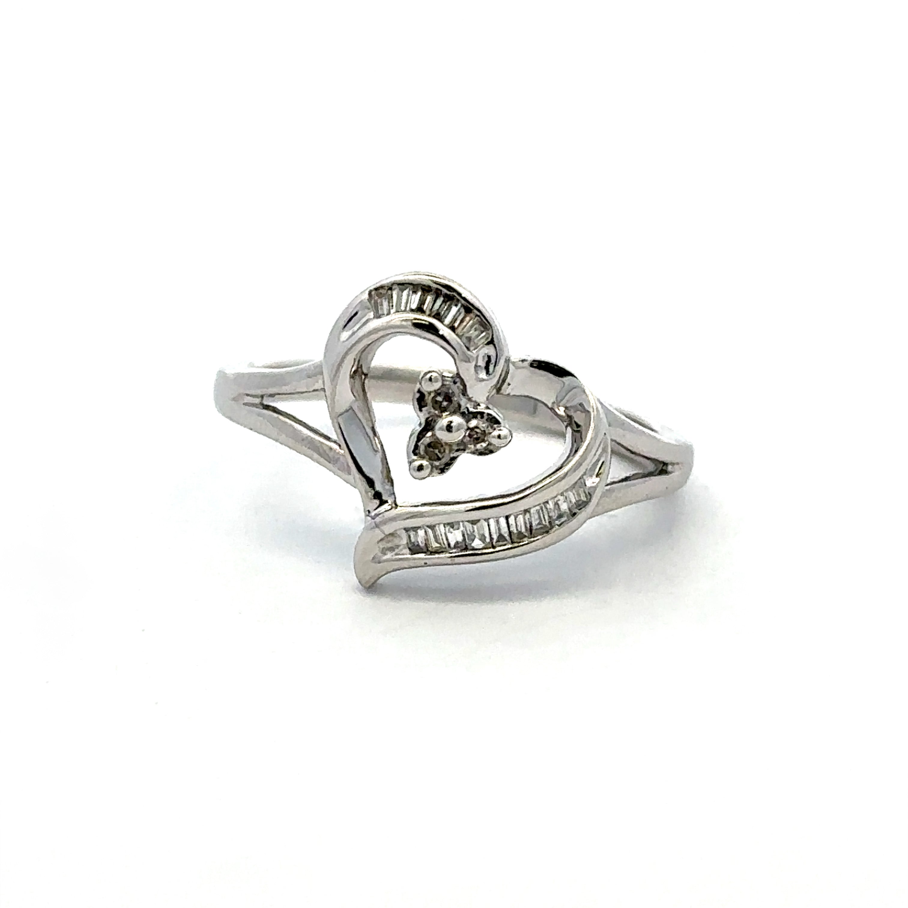 Estate Collection: 10K White Gold Diamond Heart Accented Ring