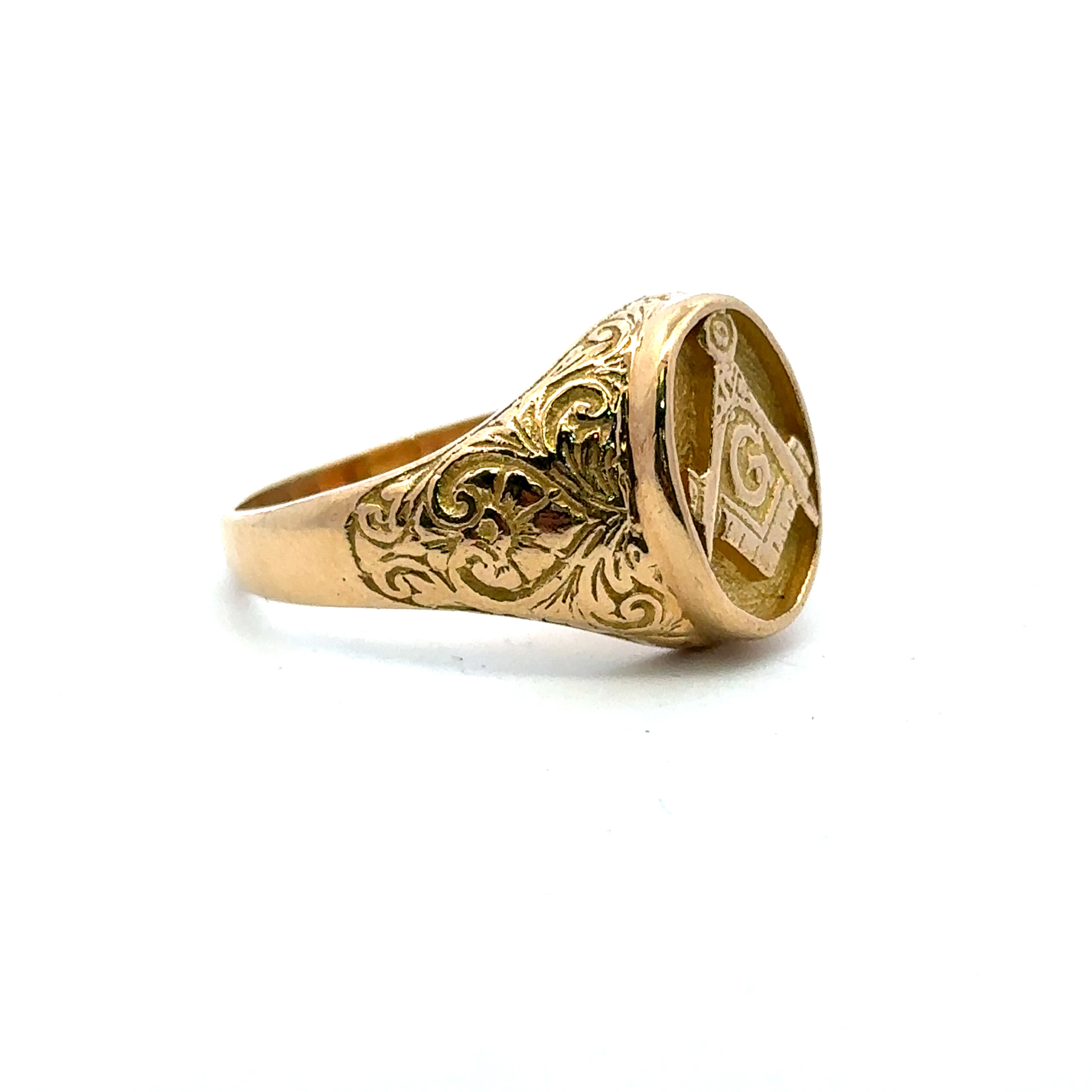 Estate Collection: 18K Yellow Gold Masonic Filagree Signet Ring