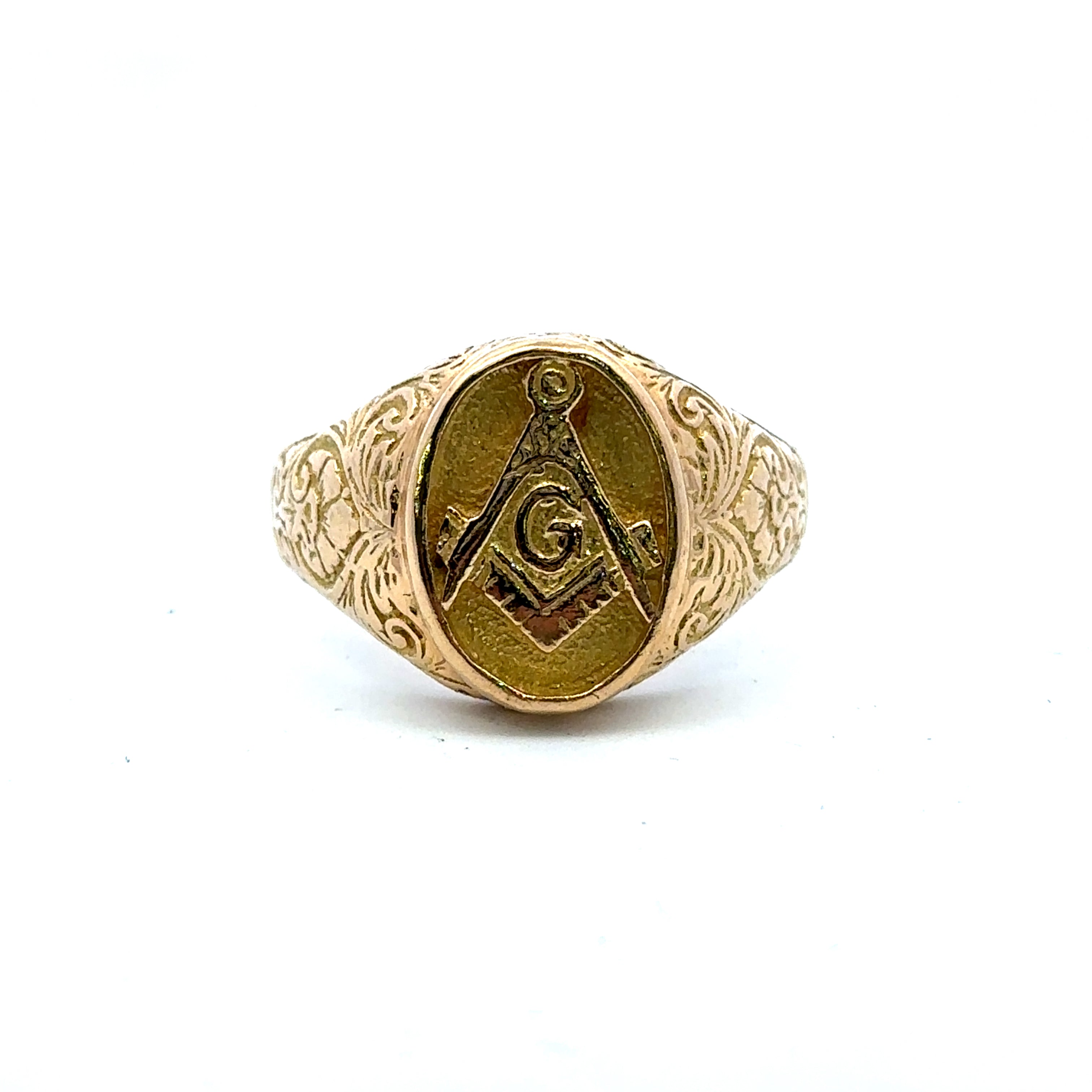 Estate Collection: 18K Yellow Gold Masonic Filagree Signet Ring