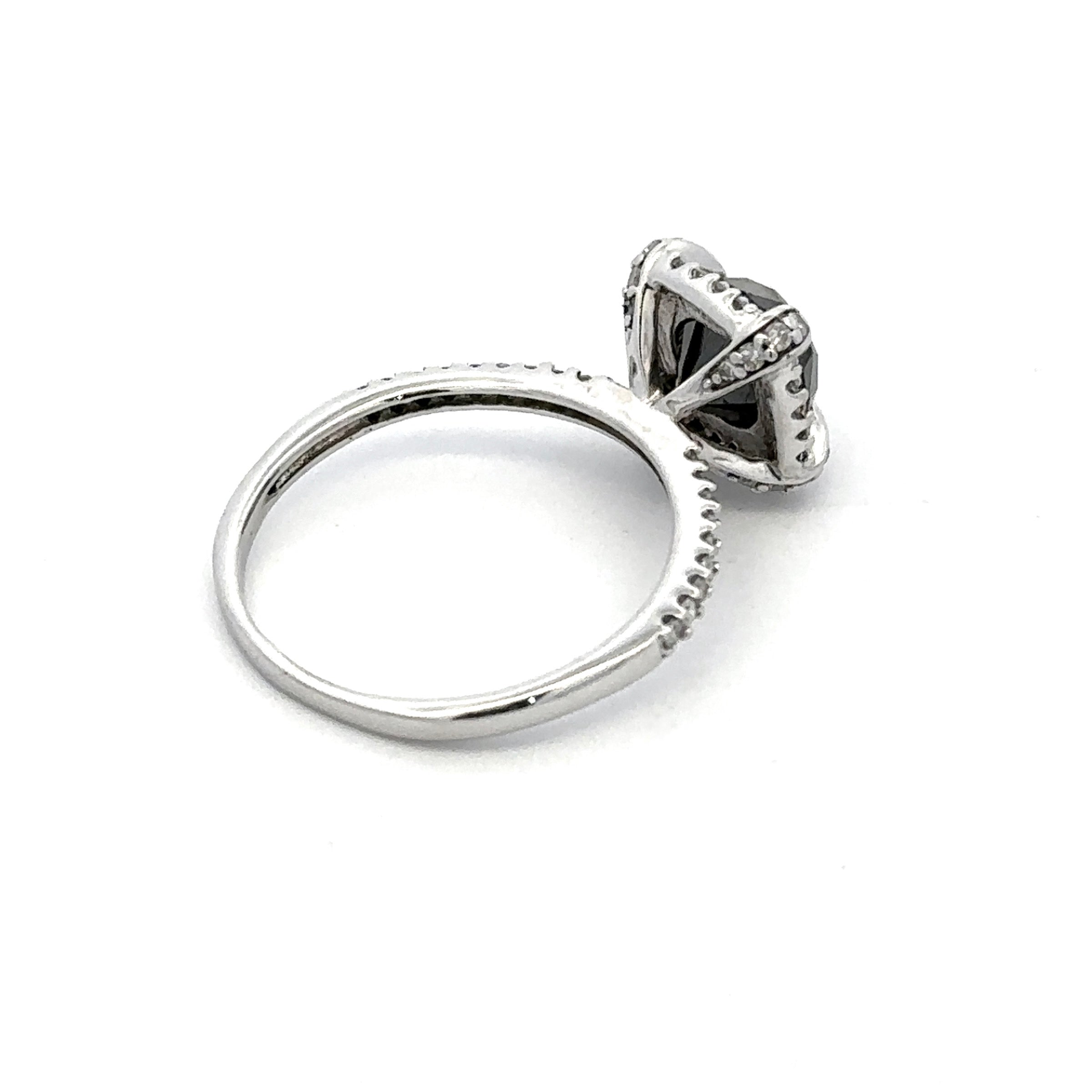 Estate Collection: 10K White Gold Solitaire Black Diamond Halo Engagement Ring