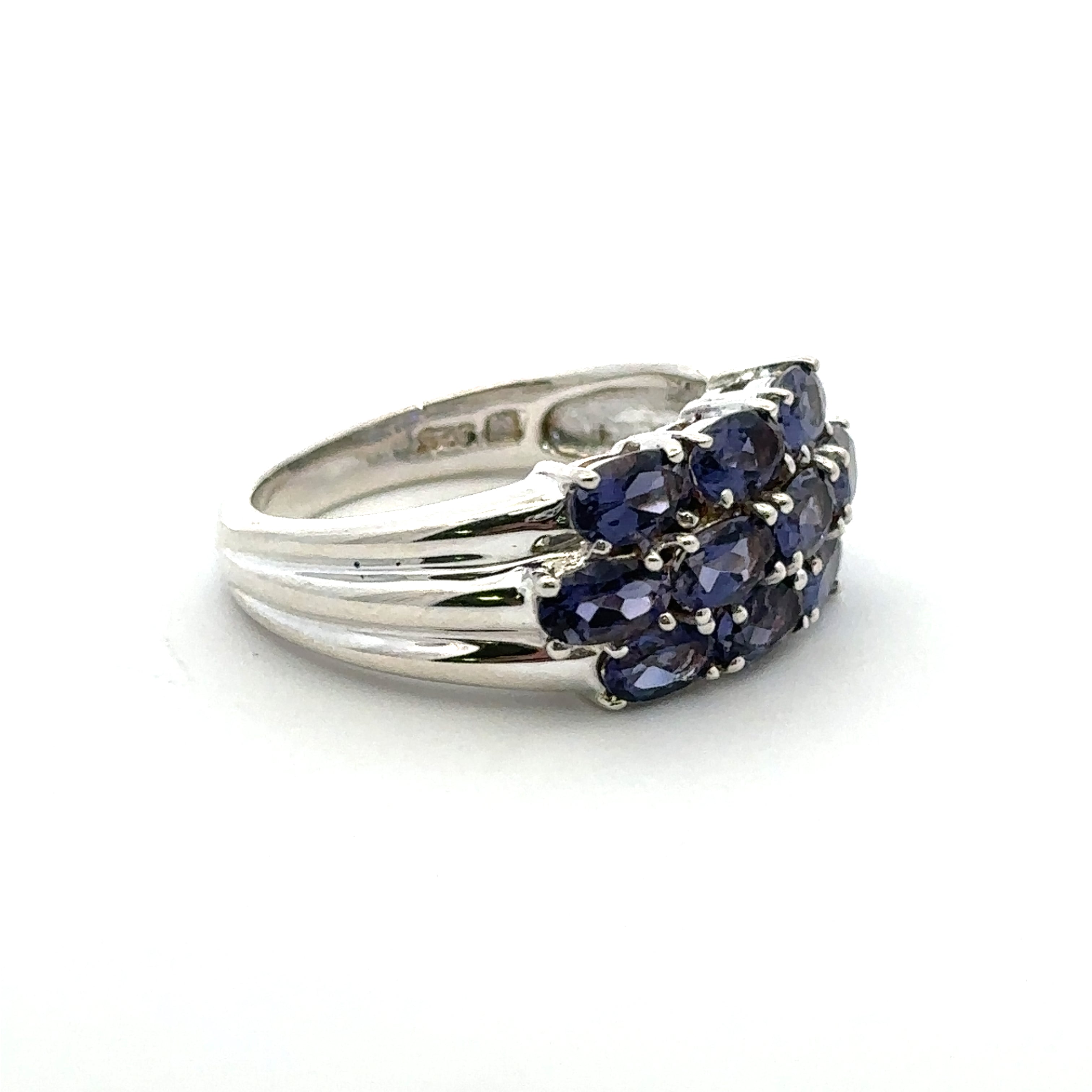 Estate Collection: Sterling Silver 3-Row Purple Stone Cocktail Ring