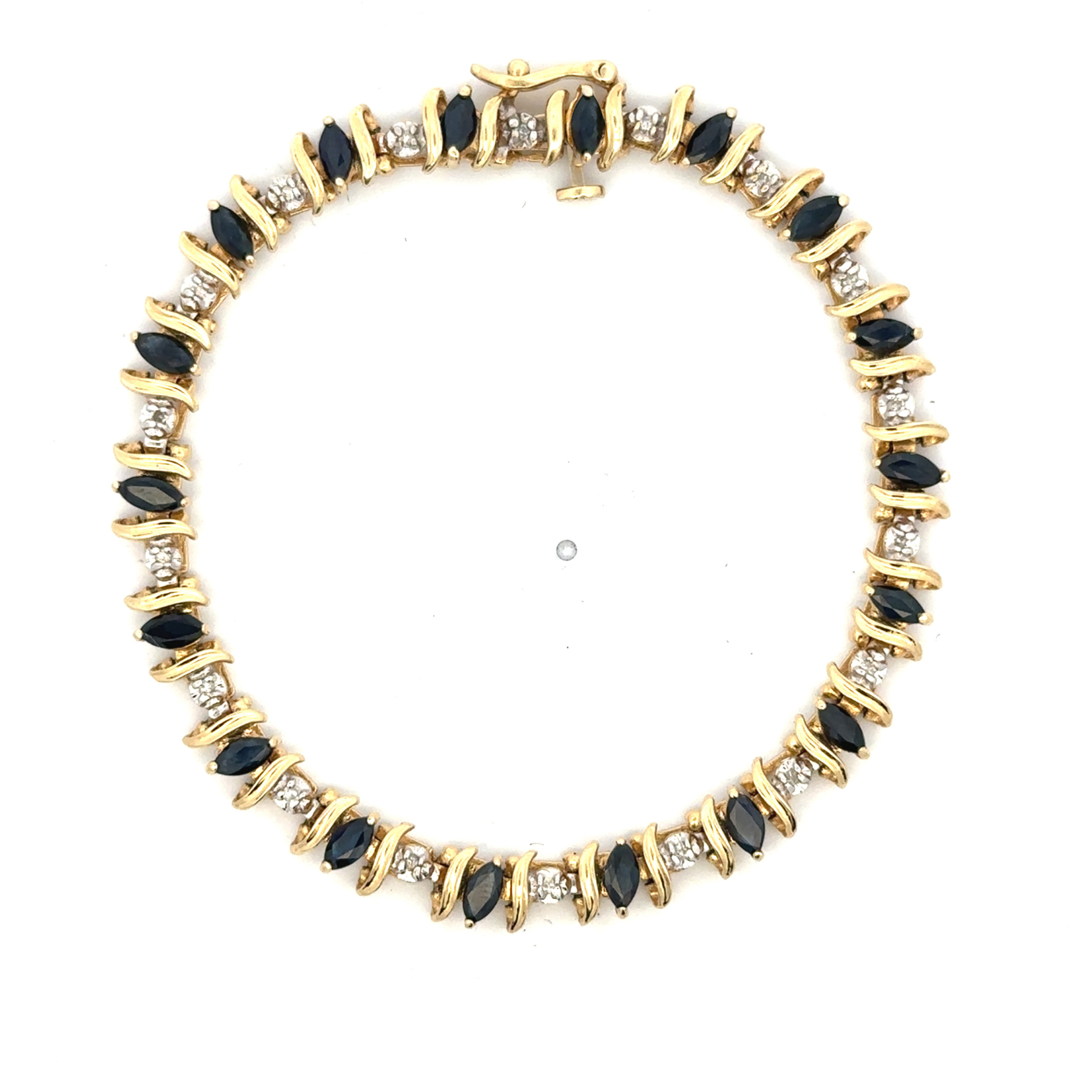 Estate Collection: 14K Yellow Gold Blue Sapphire and 0.12CT. Natural Diamond Tennis Bracelet