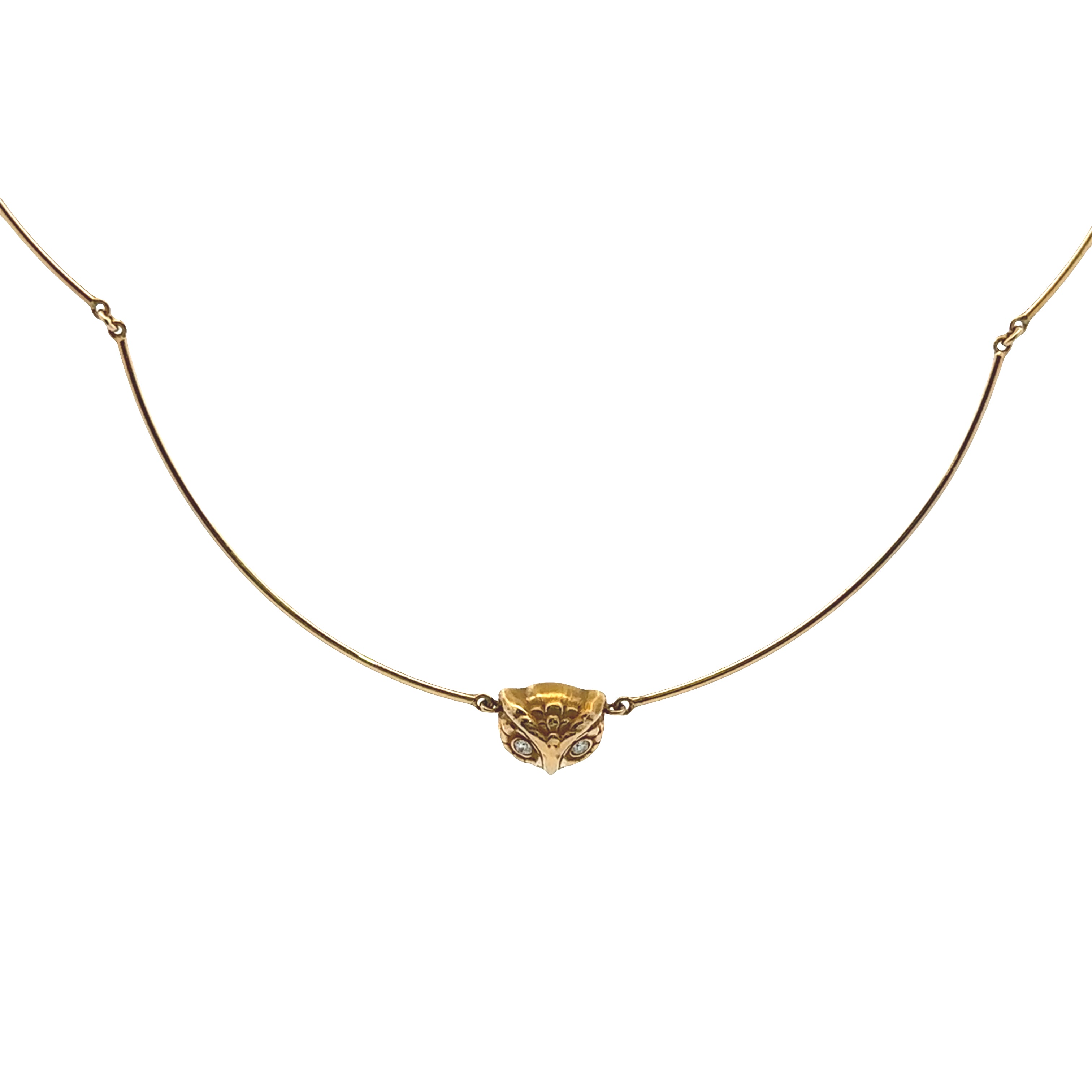Estate Collection: 14K Yellow Gold Diamond Accented Owl Head 15" Necklace