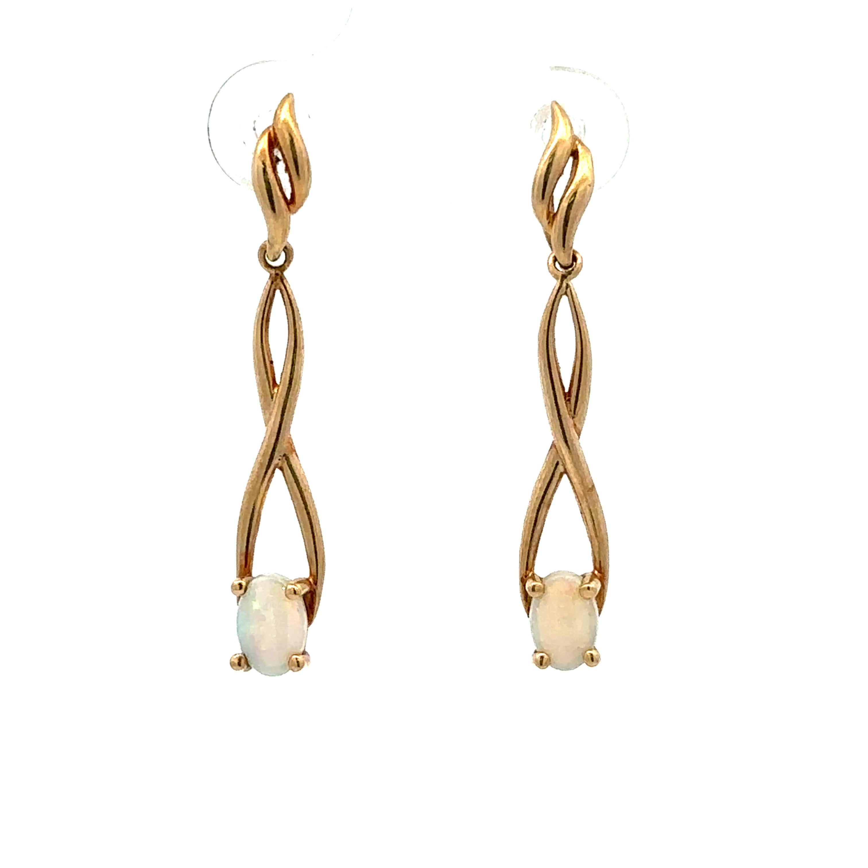 Estate Collection: 10K Yellow Gold Created Opal Dangle Stud Earrings