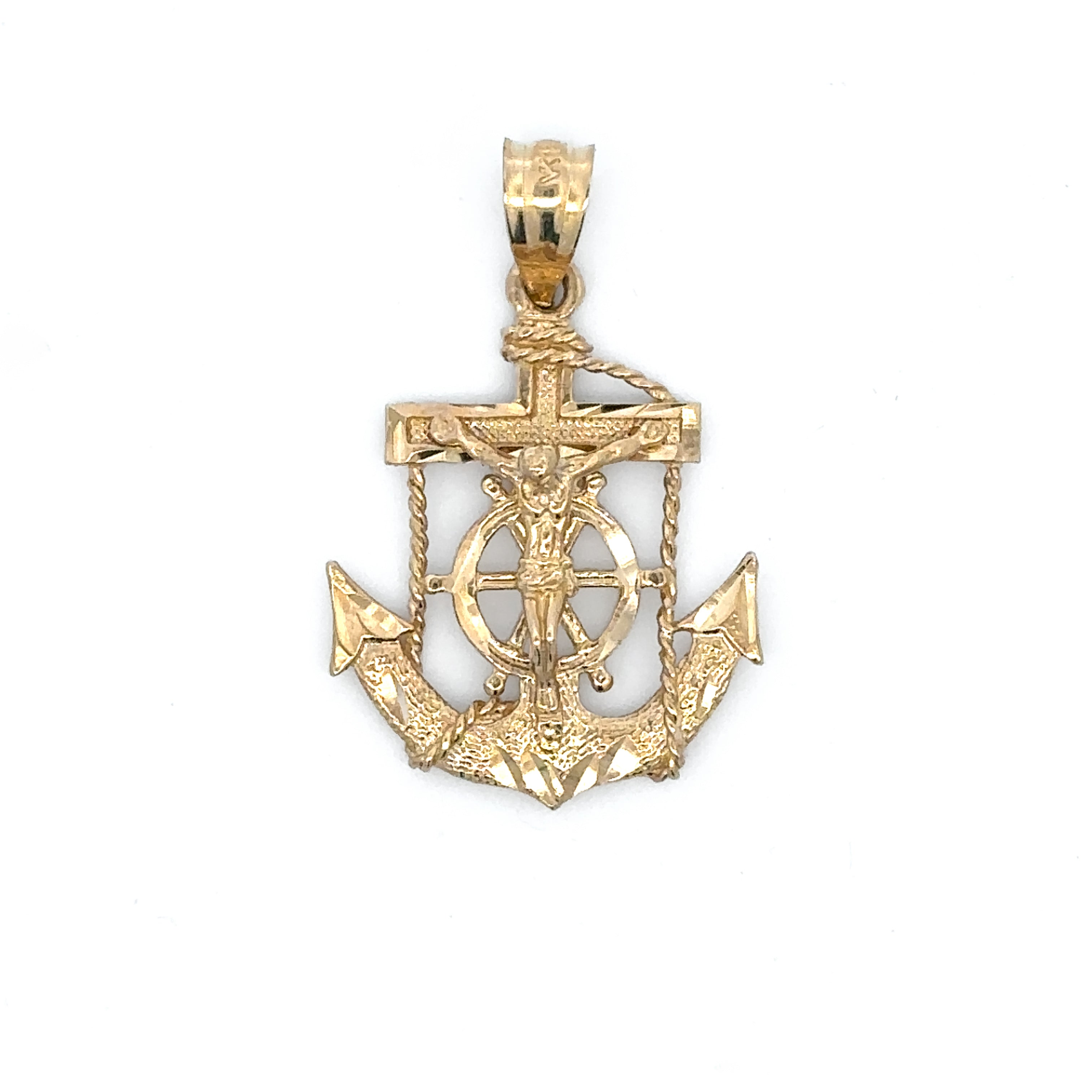 Estate Collection: 14K Yellow Gold Rope Anchor Crucifix Pendant without Chain