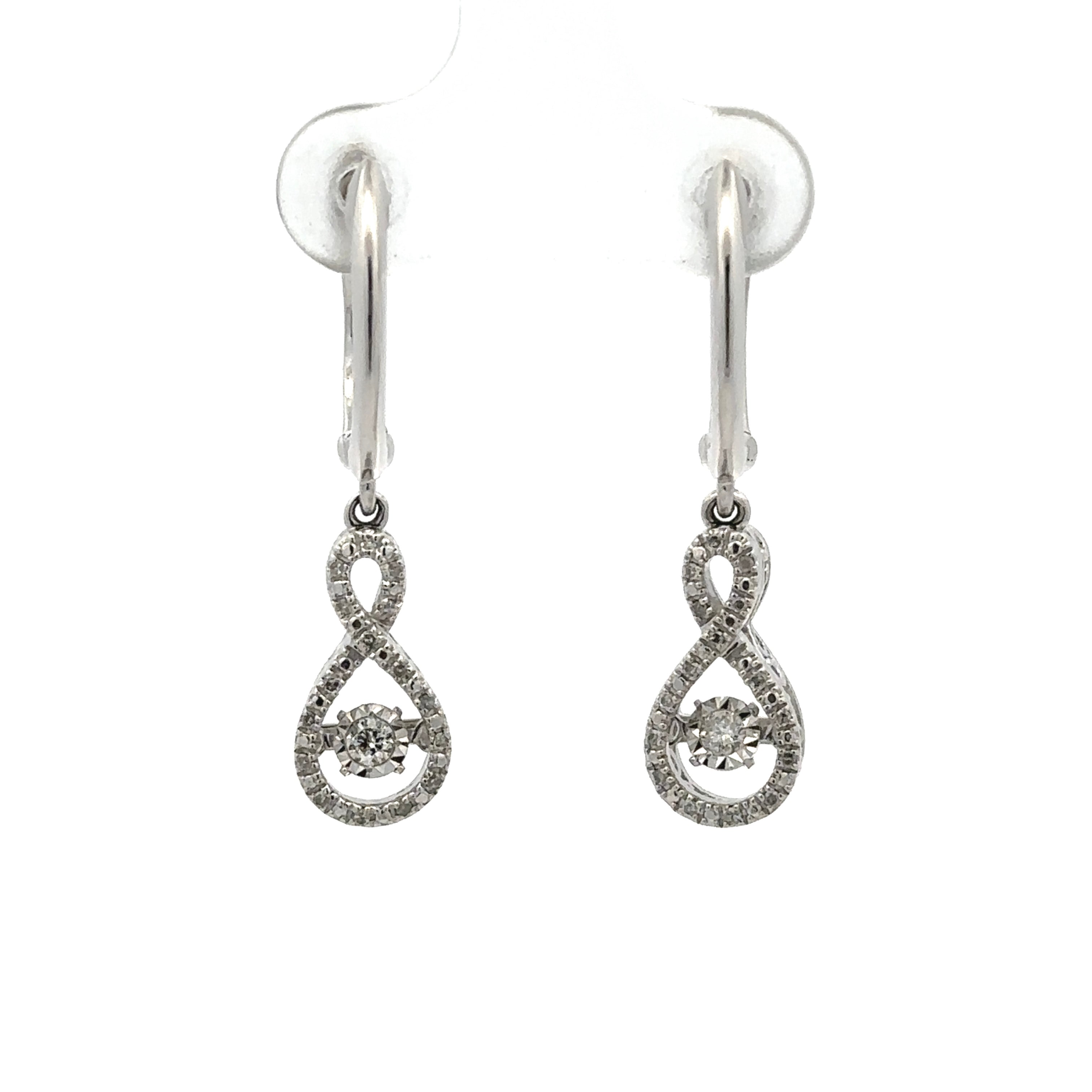 Estate Collection: 10K White Gold Infinity Dancing Diamond Dangle Earrings
