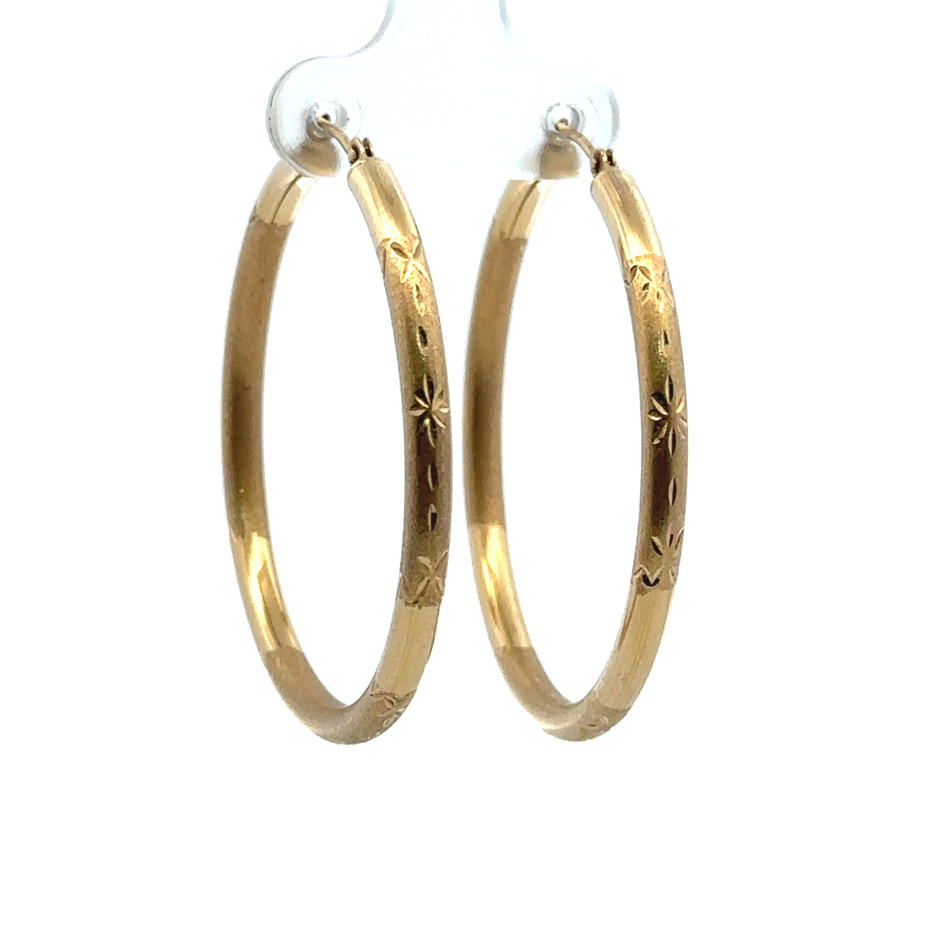 Estate Collection: 14K Yellow Gold 40MM Round Carved and Textured Hollow Hoop Earrings