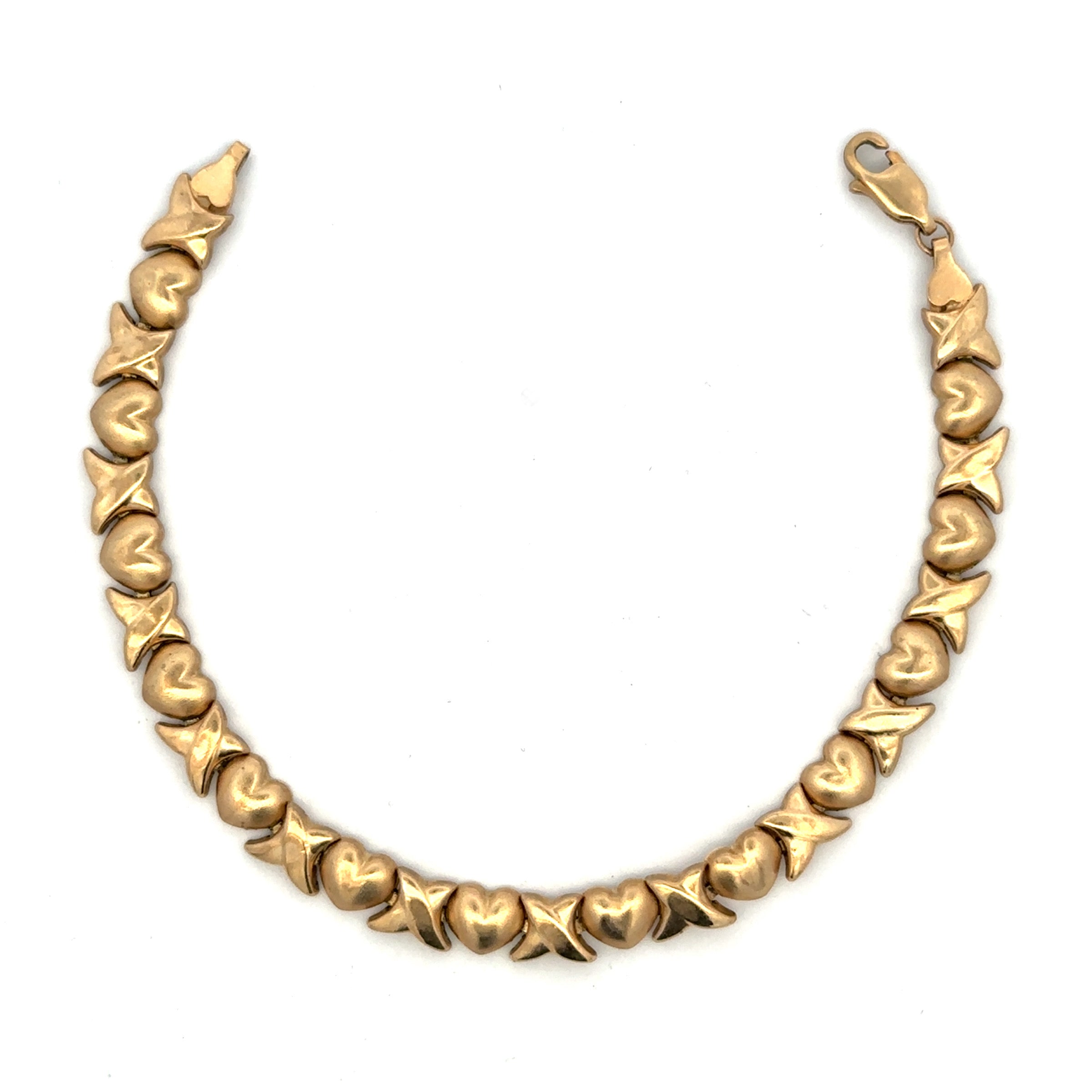 Estate Collection: 10K Yellow Gold 7" Heart XO Link Bracelet