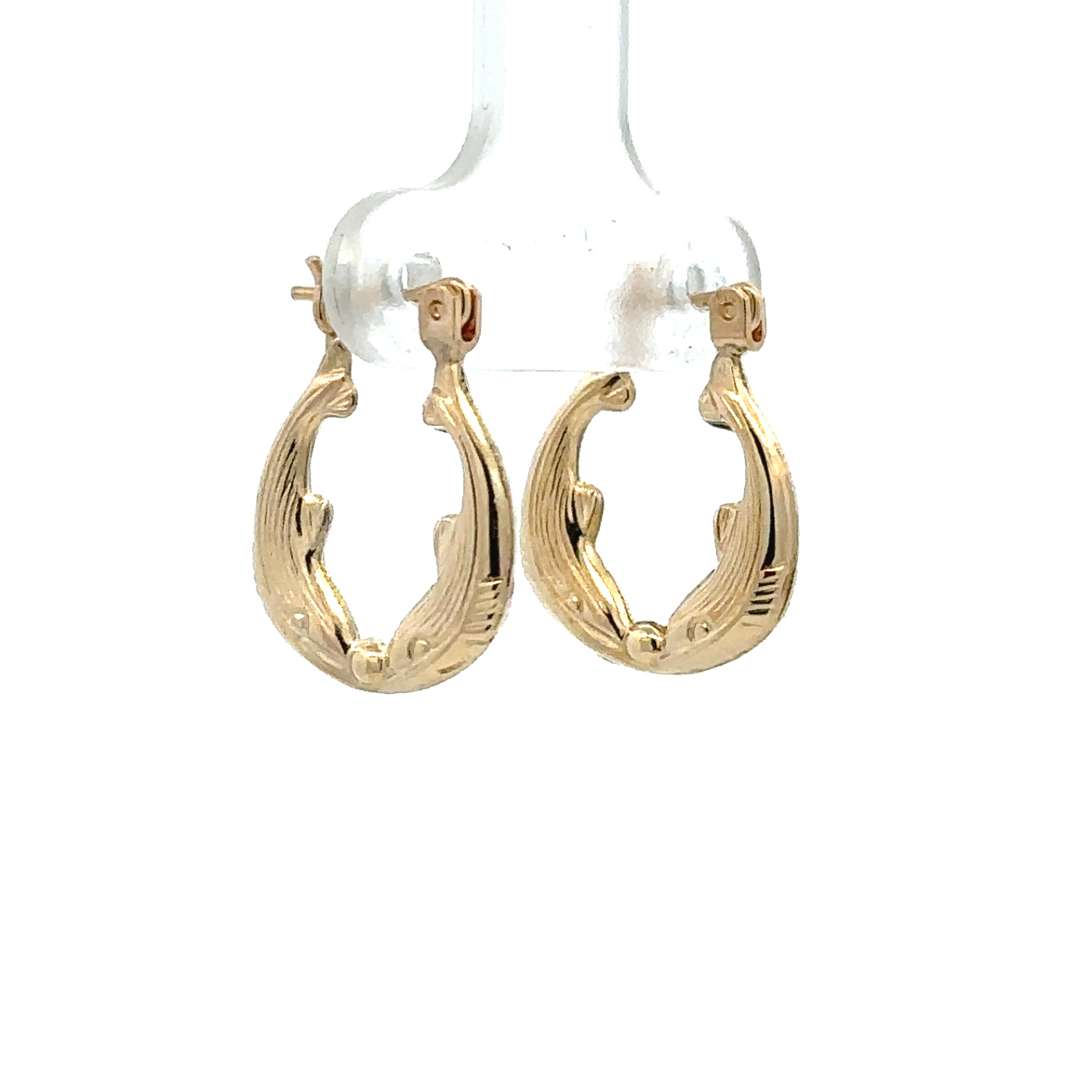 Estate Collection: 14K Yellow Gold Vintage Hollow Whale Detail Hoop Earrings