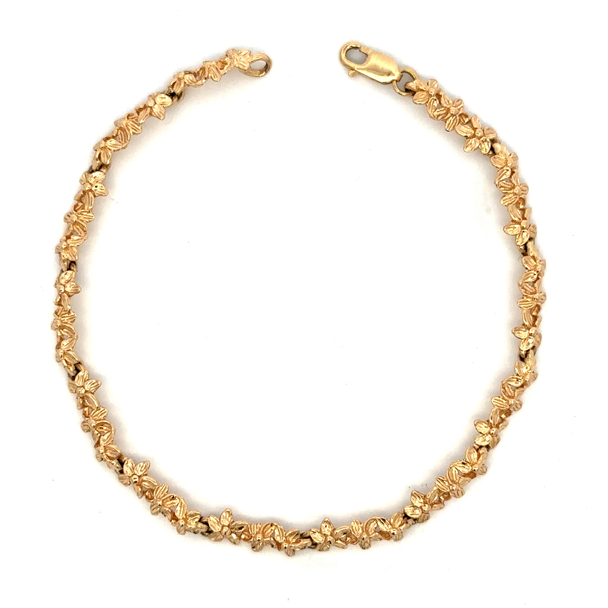 Estate Collection: 14K Yellow Gold Forget-Me-Not Flower 7" Fancy Link Bracelet