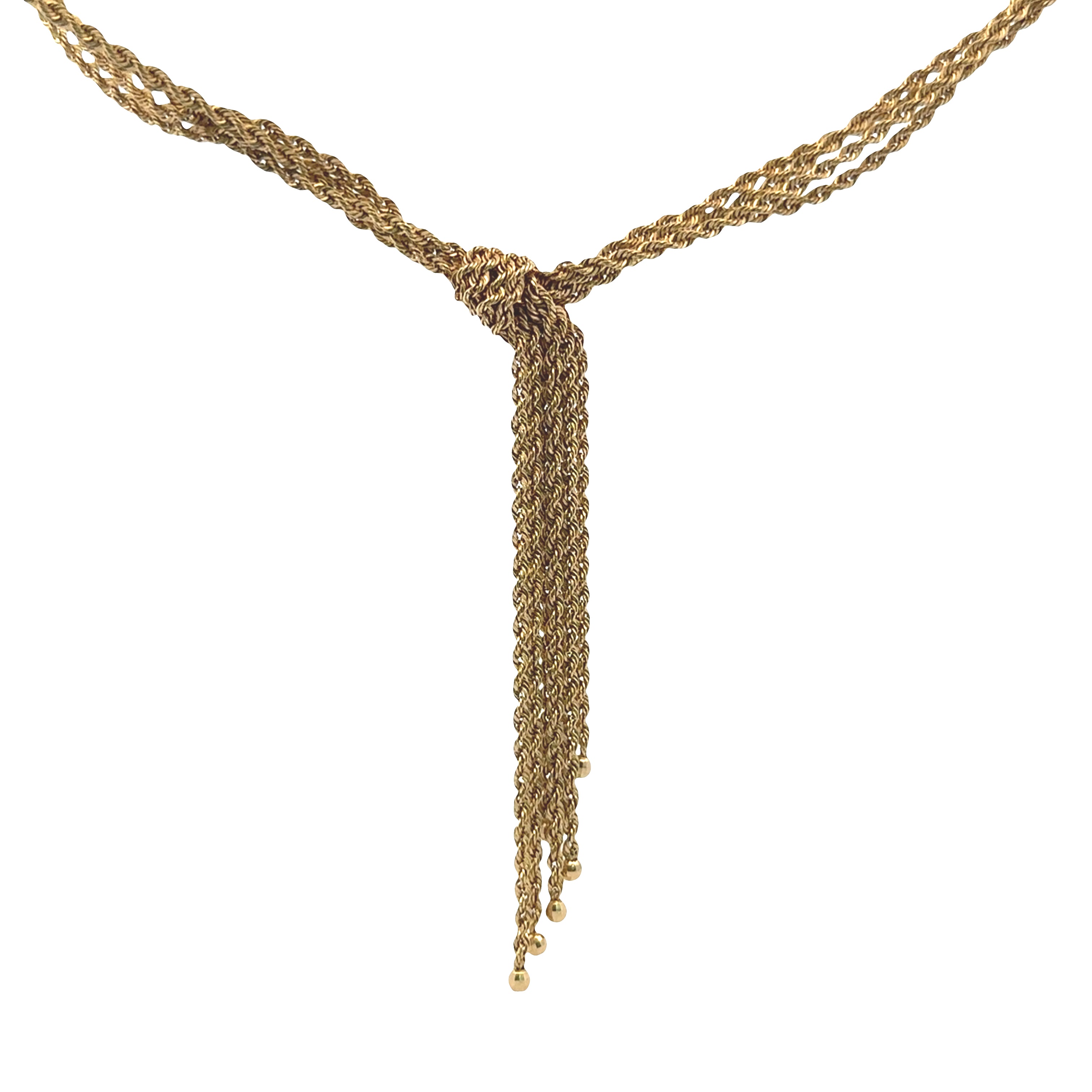 Estate Collection: 10K Yellow Gold 4-Strand Knotted Lariat Hollow Rope Chain 17" Necklace