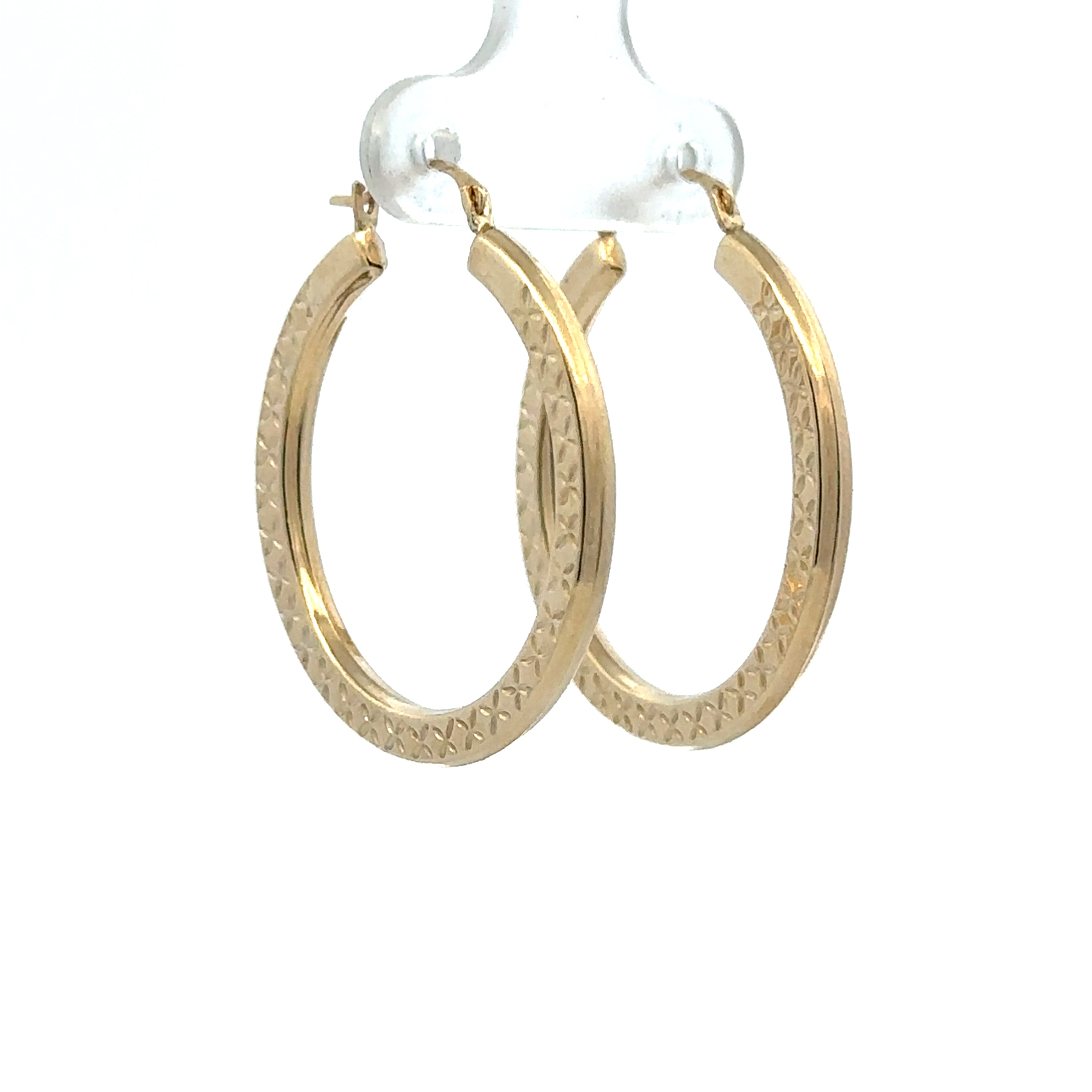 Estate Collection: 10K Yellow Gold 24X2MM Carved Hollow Hoop Earrings