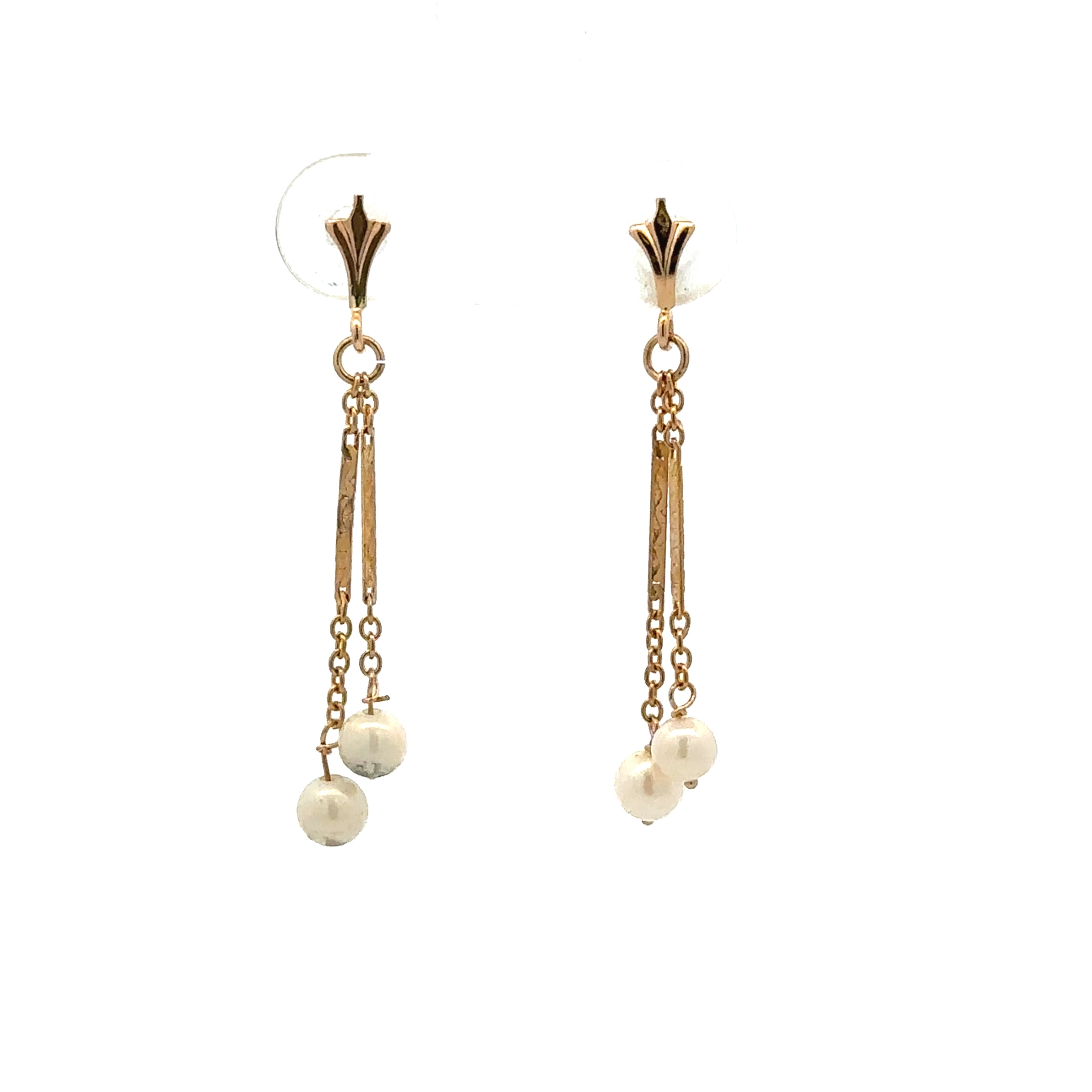 Estate Collection: 14K Yellow Gold Pearl-Bead Dangle Stud Earrings
