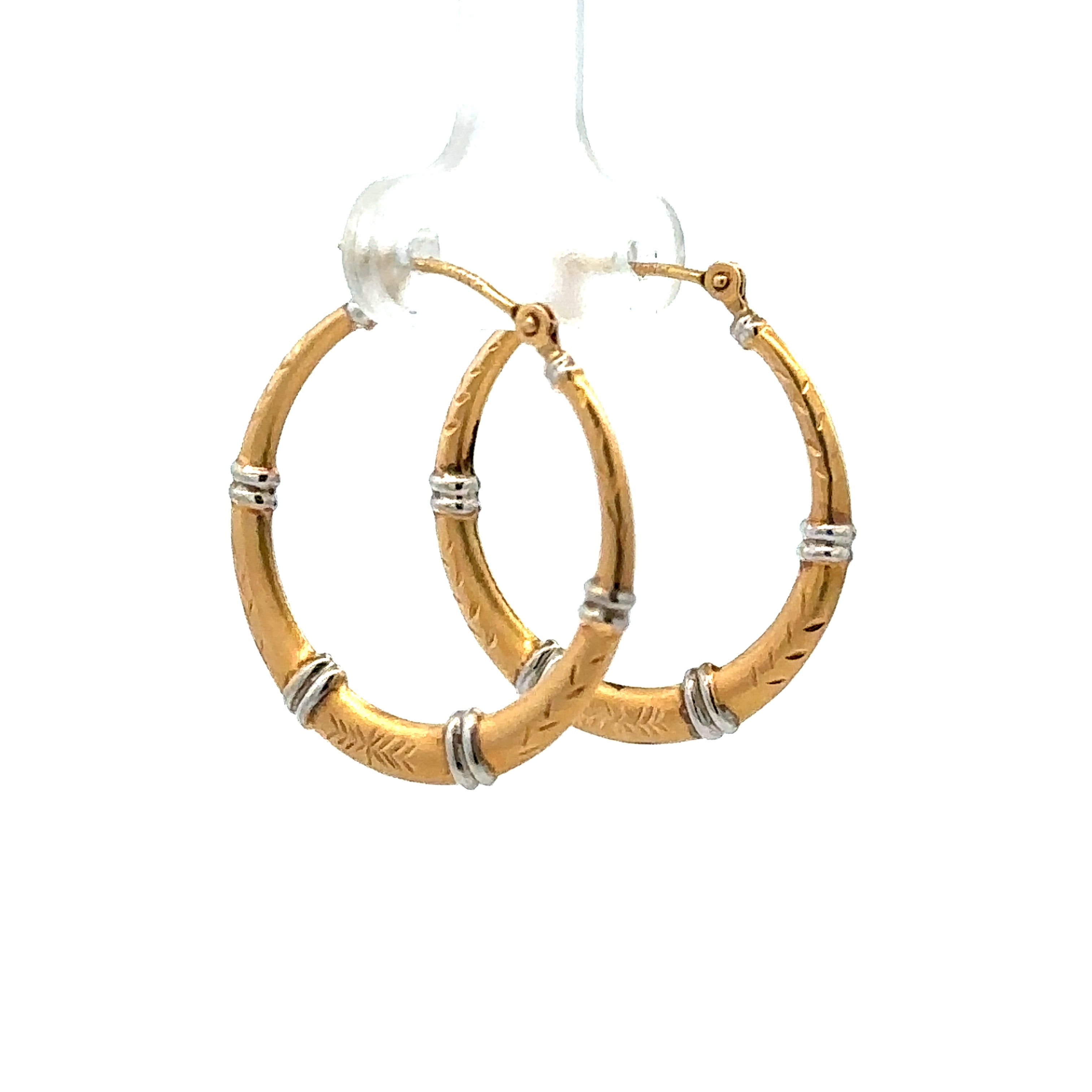Estate Collection: 14K Gold Two-Toned 25MM Round Carved Hollow Hoop Earrings
