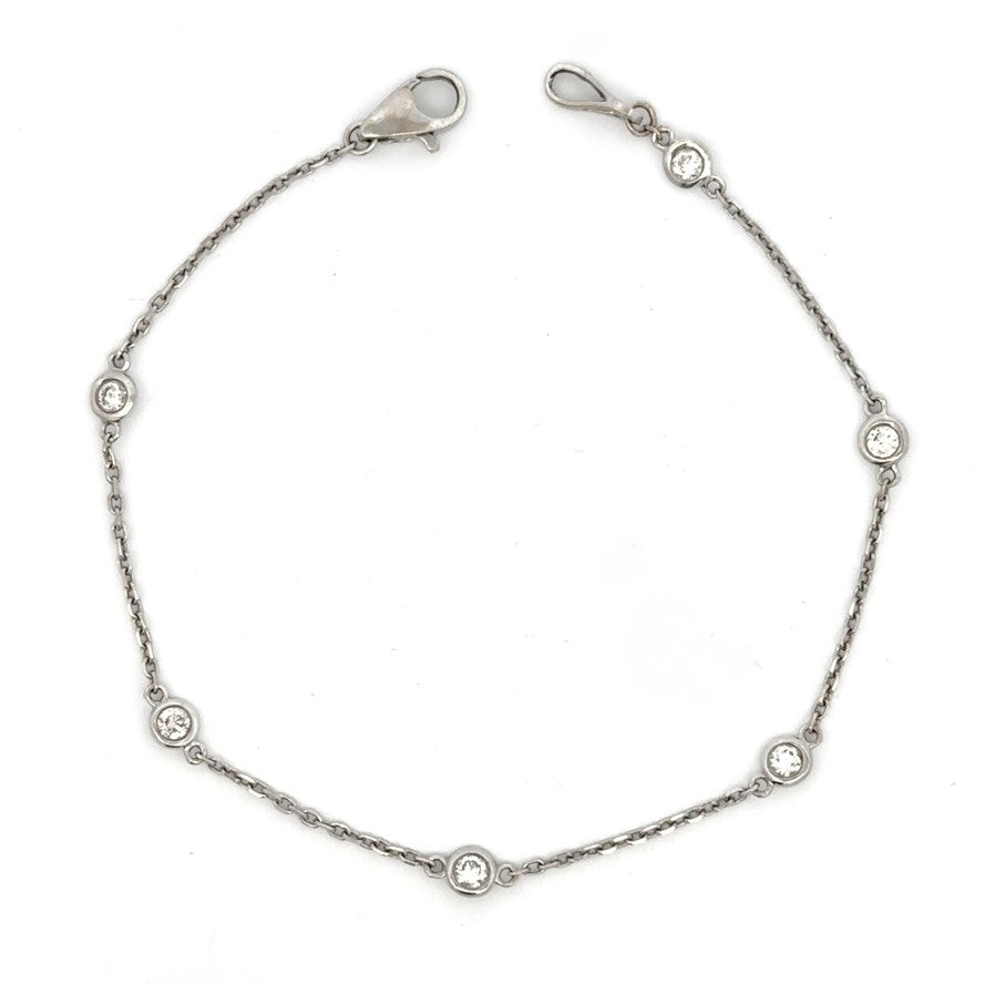 Estate Collection: 14K White Gold Cable Link Dainty Diamond Station Bracelet