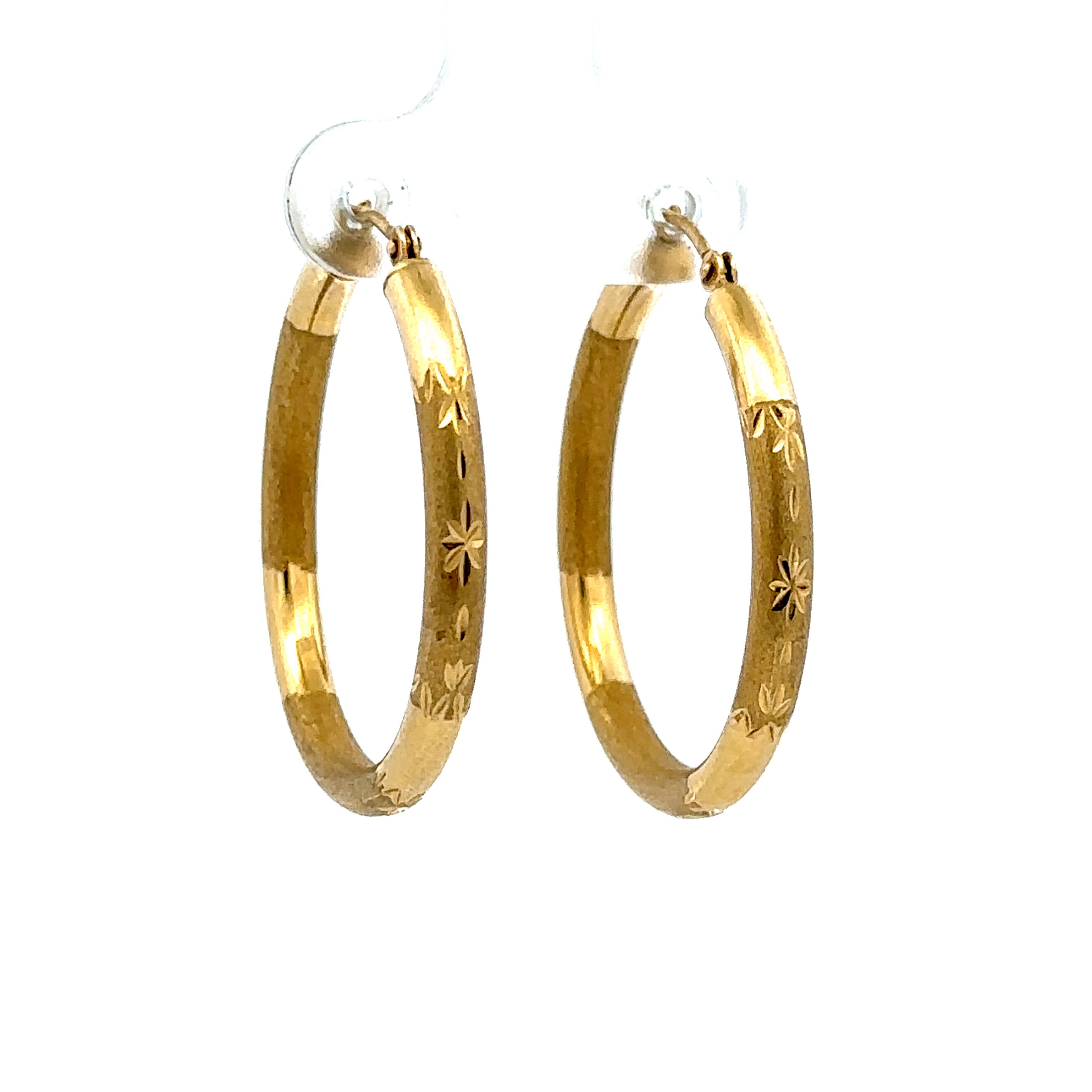 Estate Collection: 14K Yellow Gold 30MM Round Carved and Textured Hollow Hoop Earrings