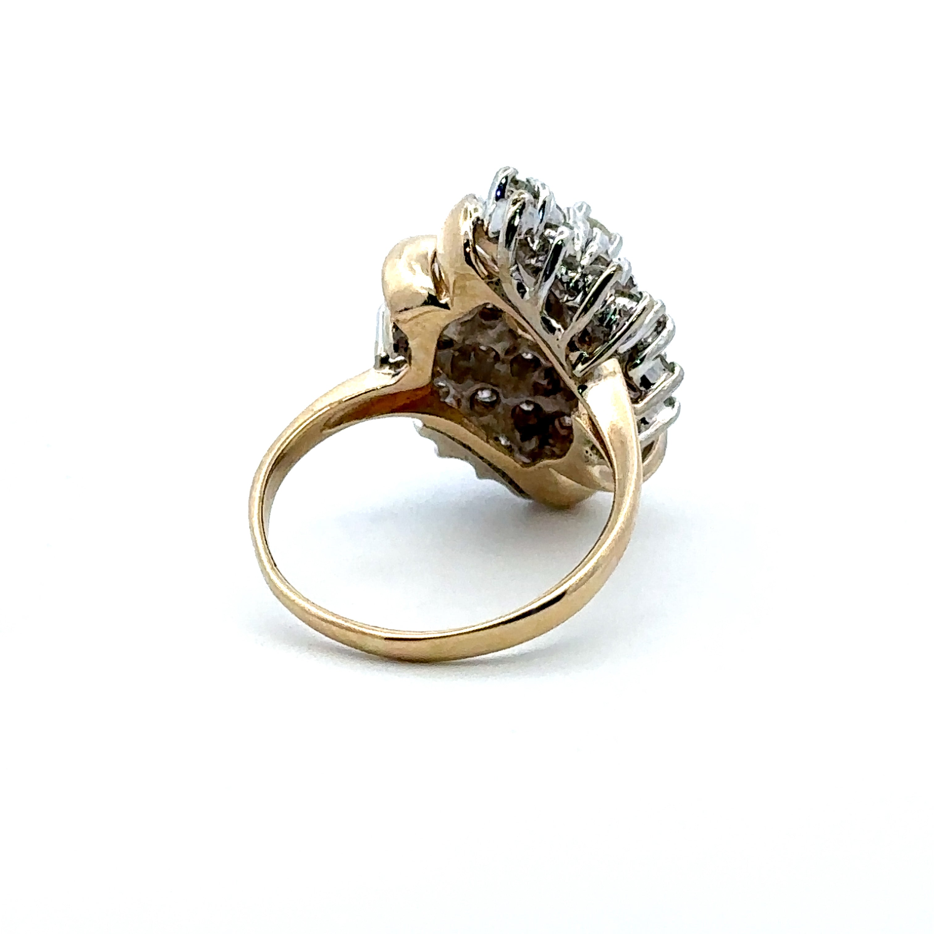 Estate Collection: 14K Yellow Gold Approximately 1.3CTW. Natural Diamond Swirl Cluster Cocktail Ring