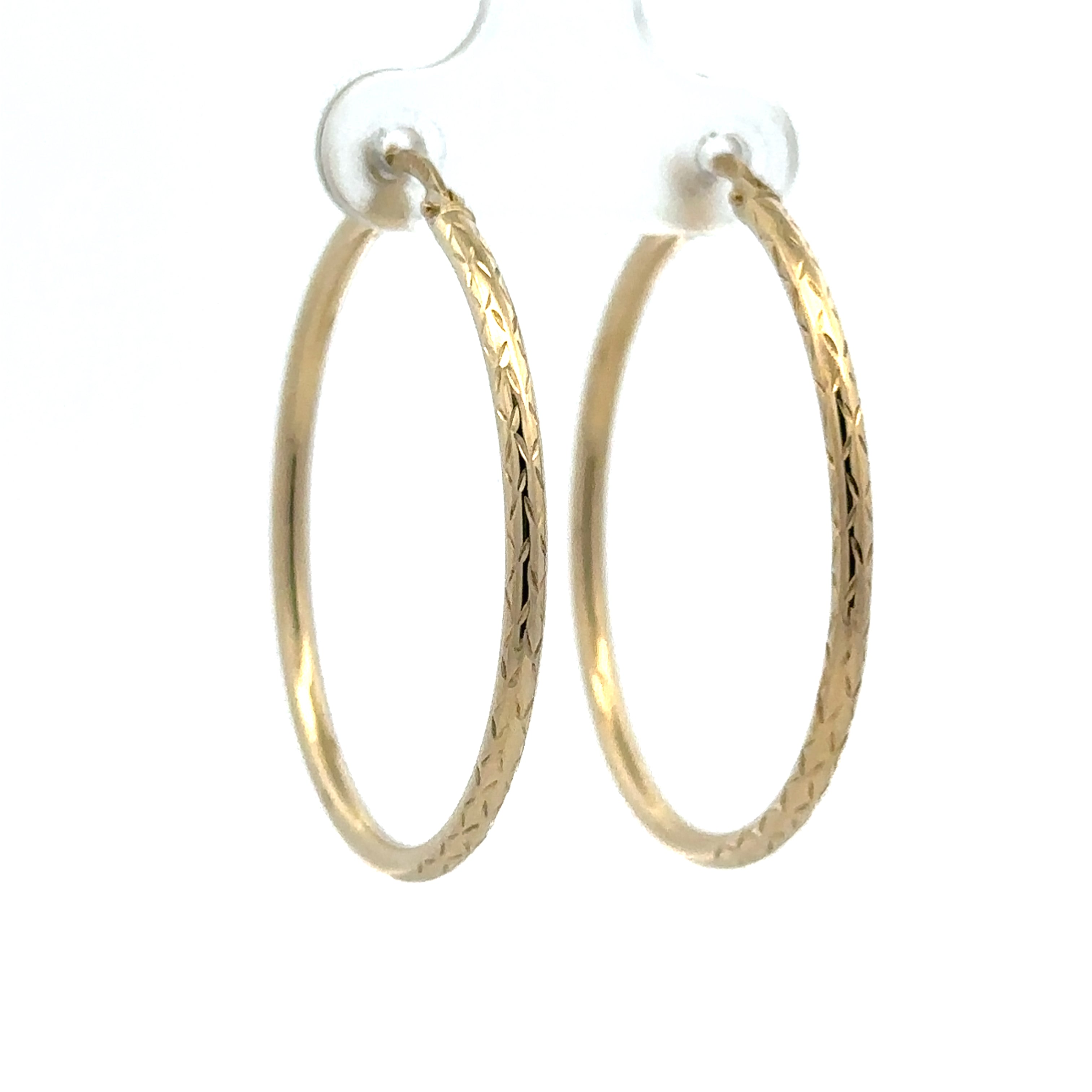Estate Collection: 10K Yellow Gold 30.5X2MM Carved Hollow Hoop Earrings (Note: Small Dent)
