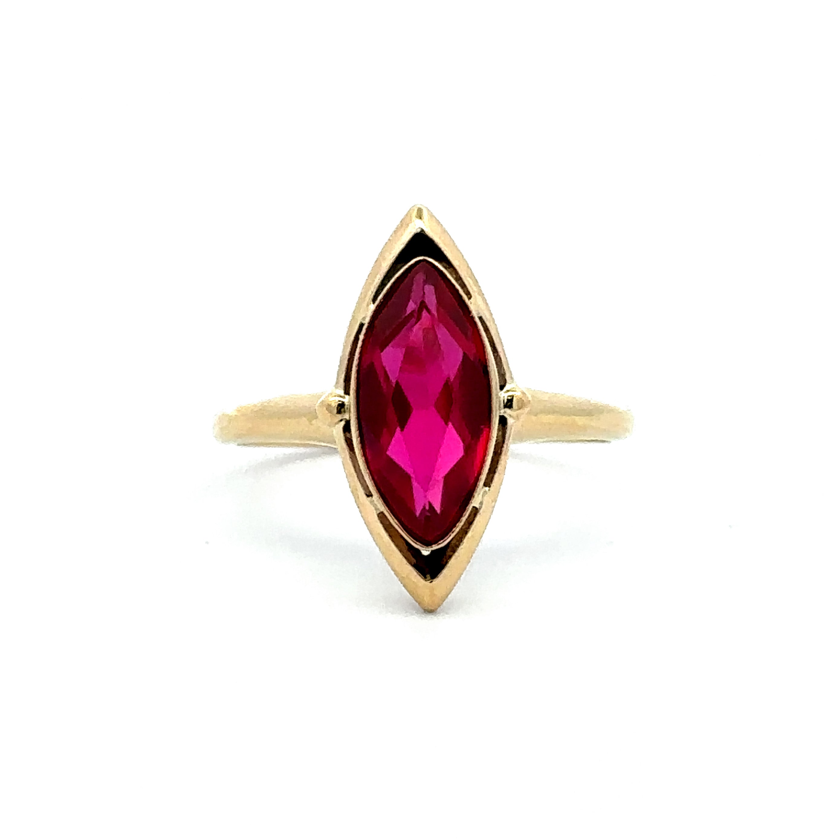 Estate Collection: 10K Yellow Gold Marquise-Cut Red Stone Ring