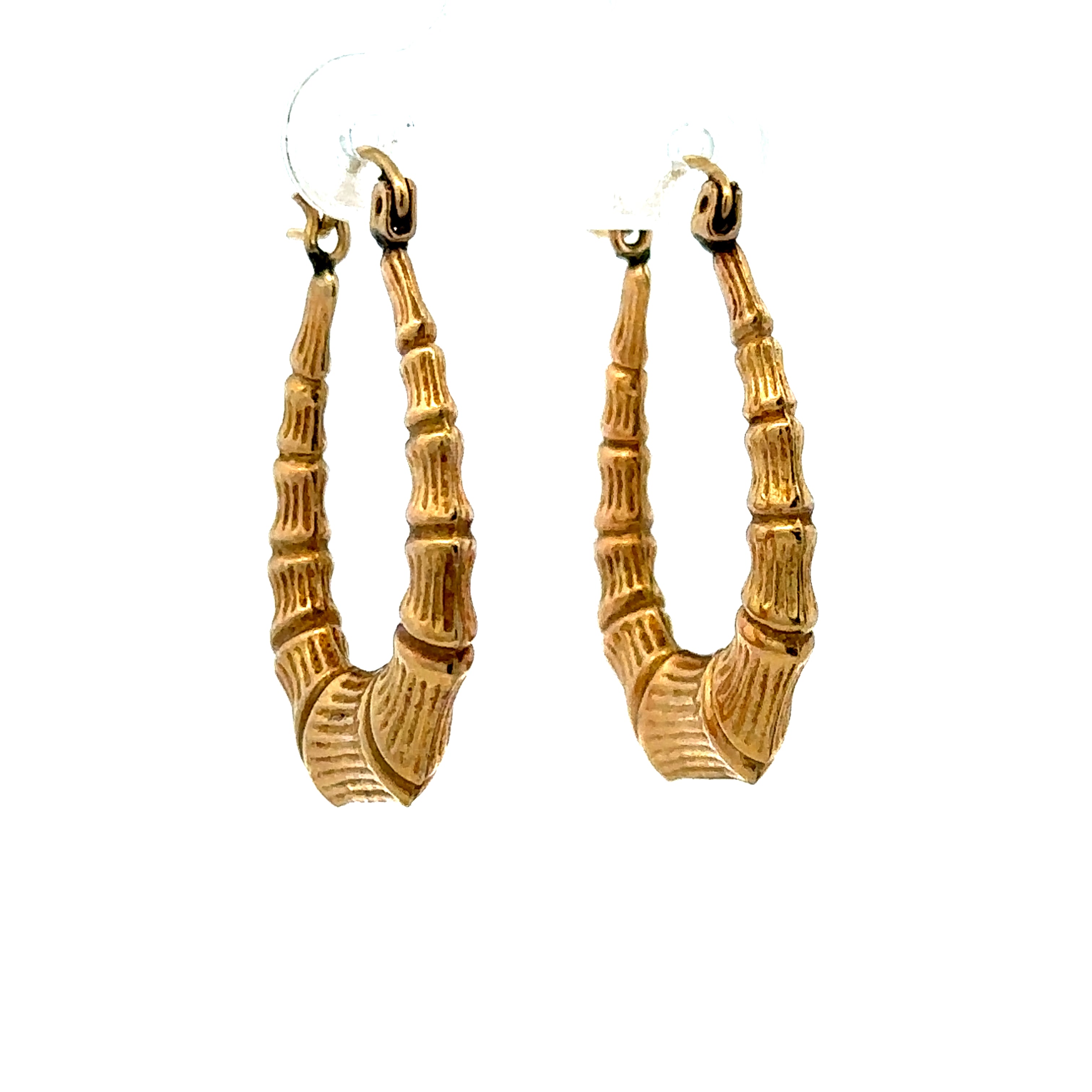 Estate Collection: 10K Yellow Gold Scalloped Bamboo Hollow Hoop Earrings