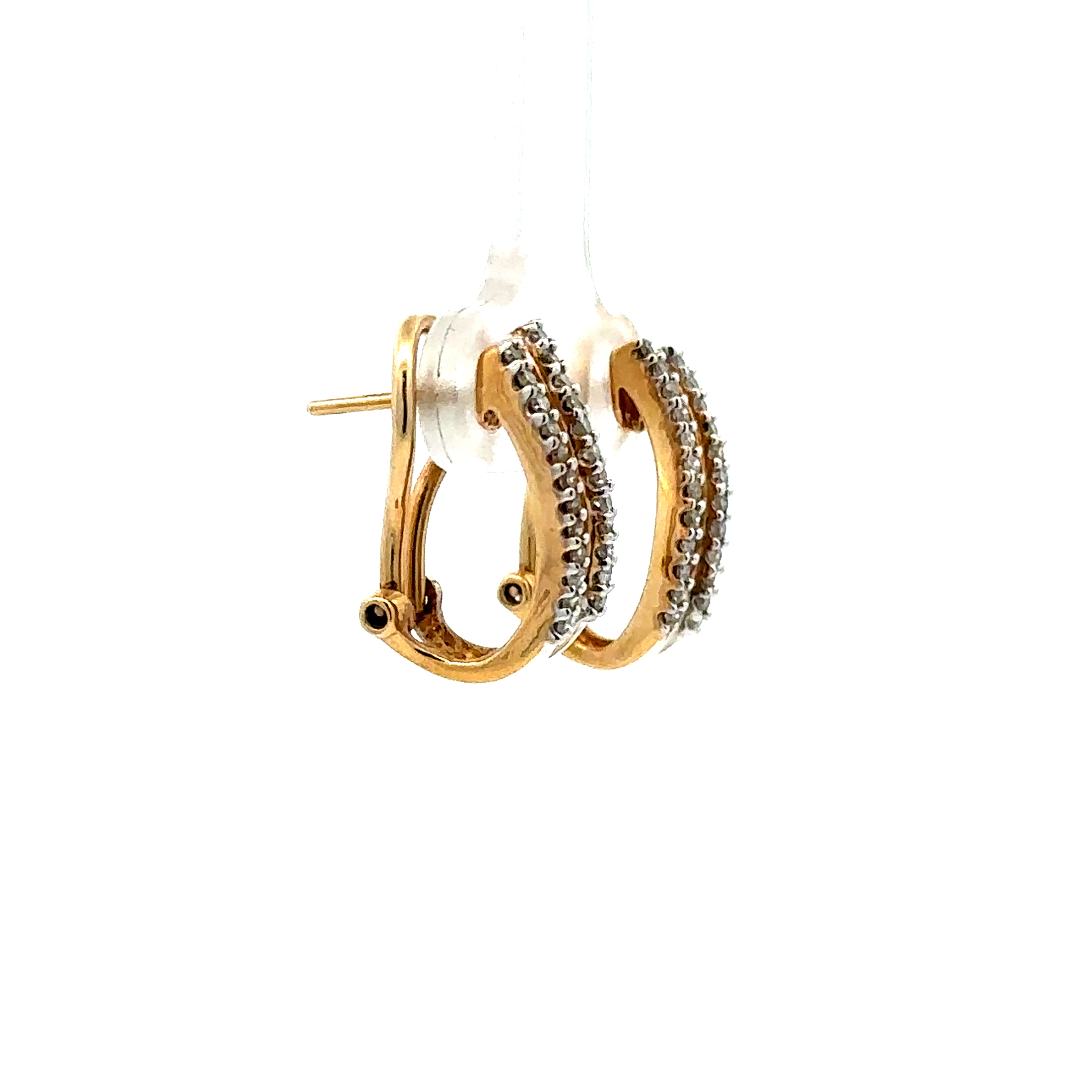 Estate Collection: 10K Yellow Gold 3-Row Diamond Leverback Hoop Earrings
