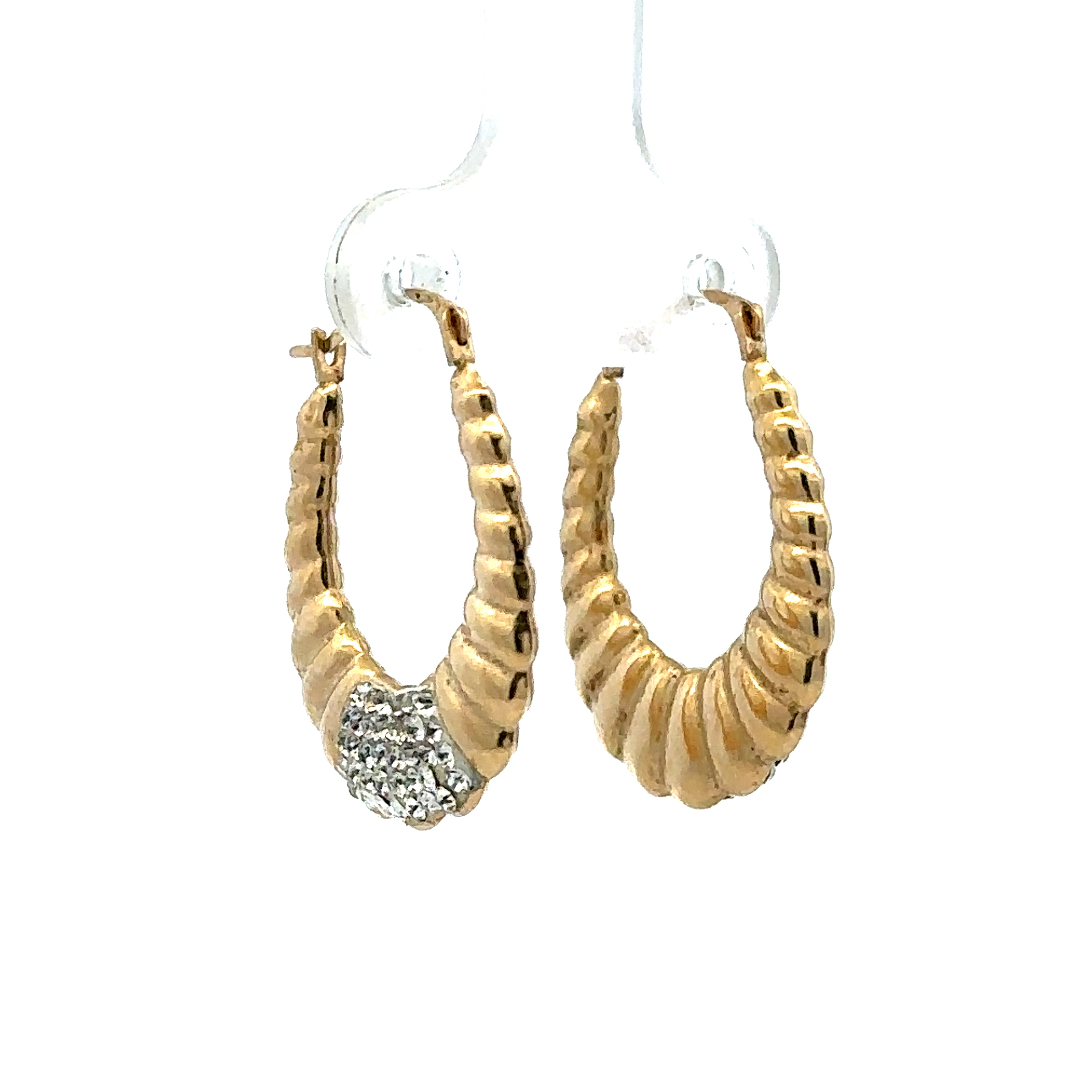 Estate Collection: 10K Yellow Gold Scalloped CZ Accented Hollow Hoop Earrings