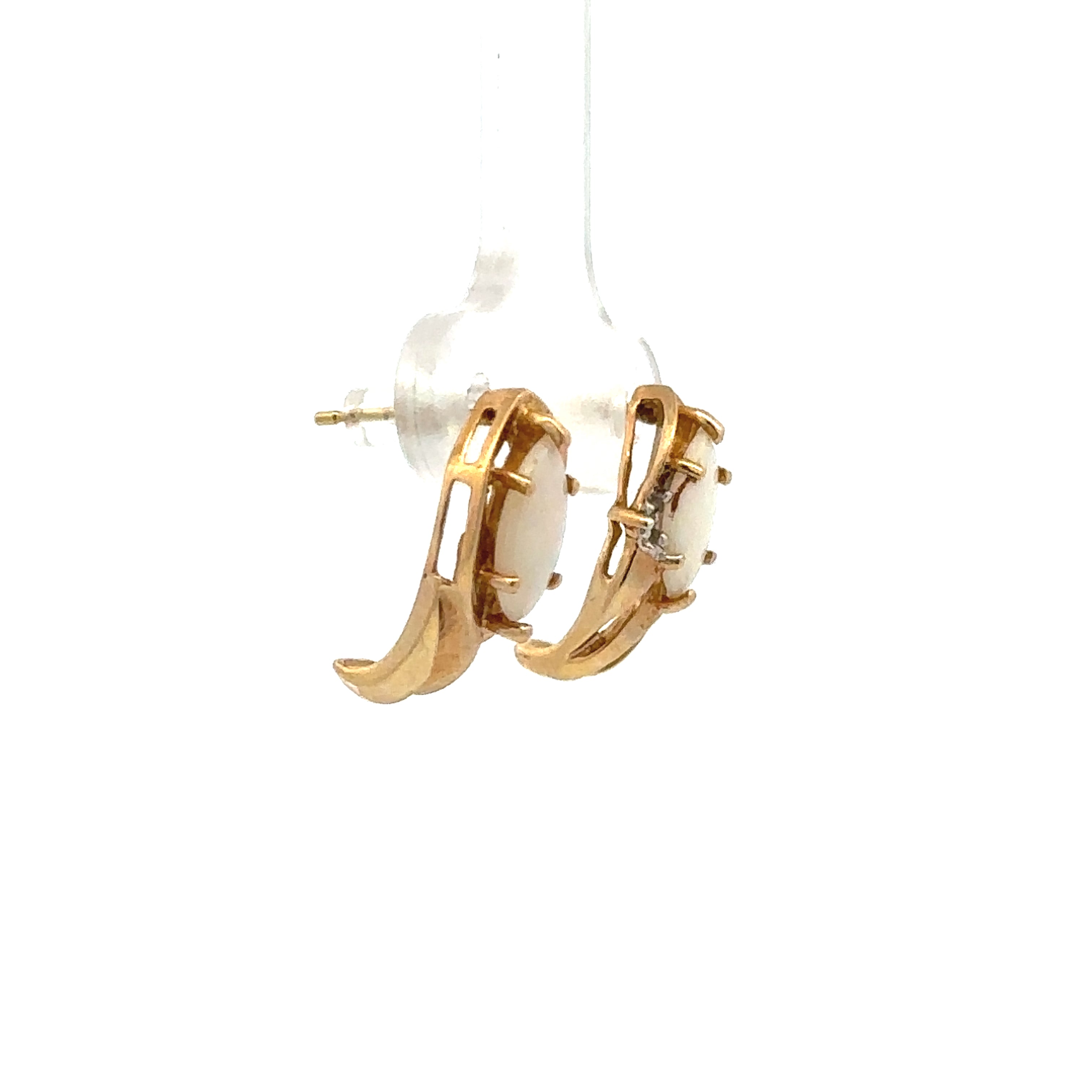 Estate Collection: 10K Yellow Gold Created Opal J-Hoop Stud Earrings