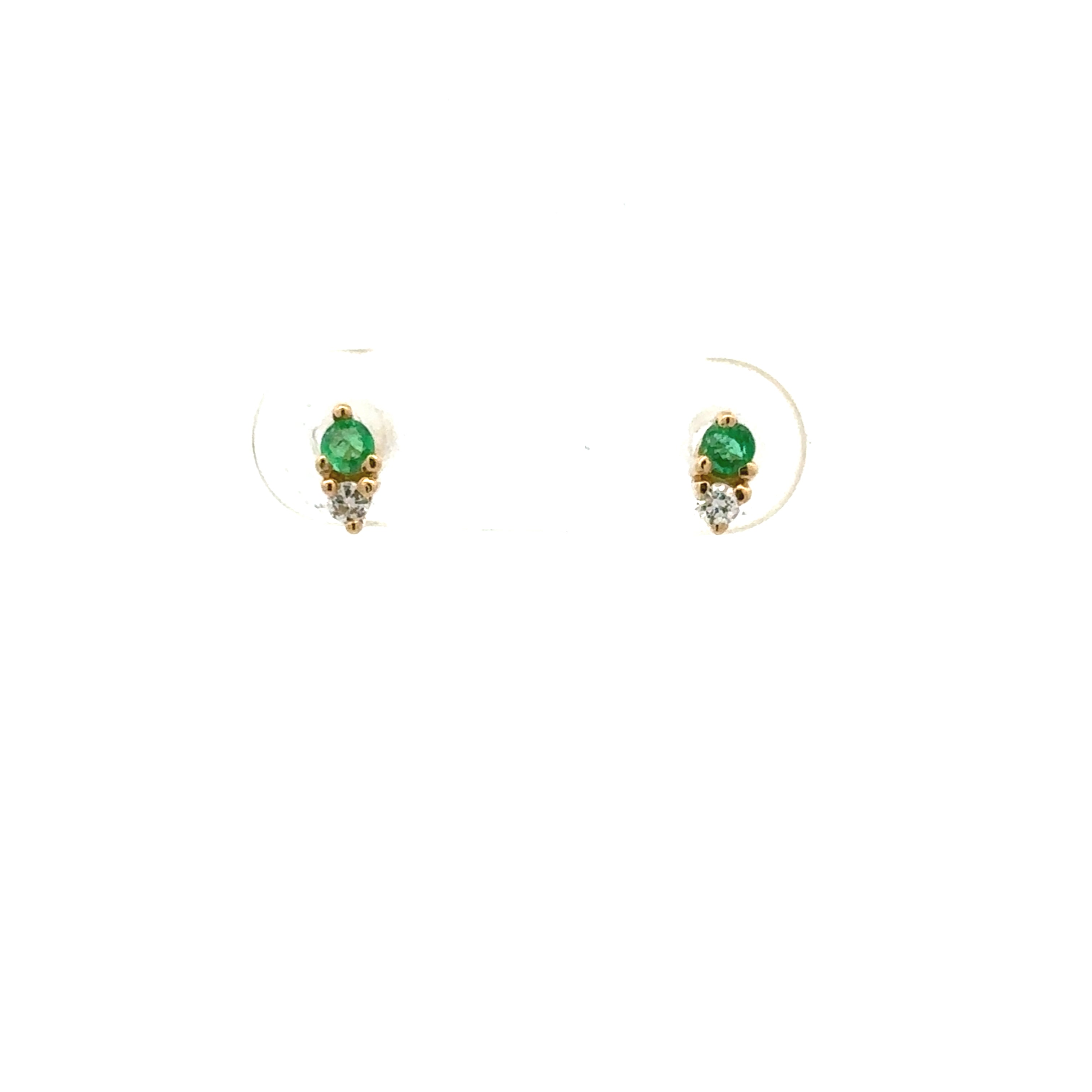 Estate Collection: 14K Yellow Gold Emerald and Diamond Petite 2-Stone Stud Earrings