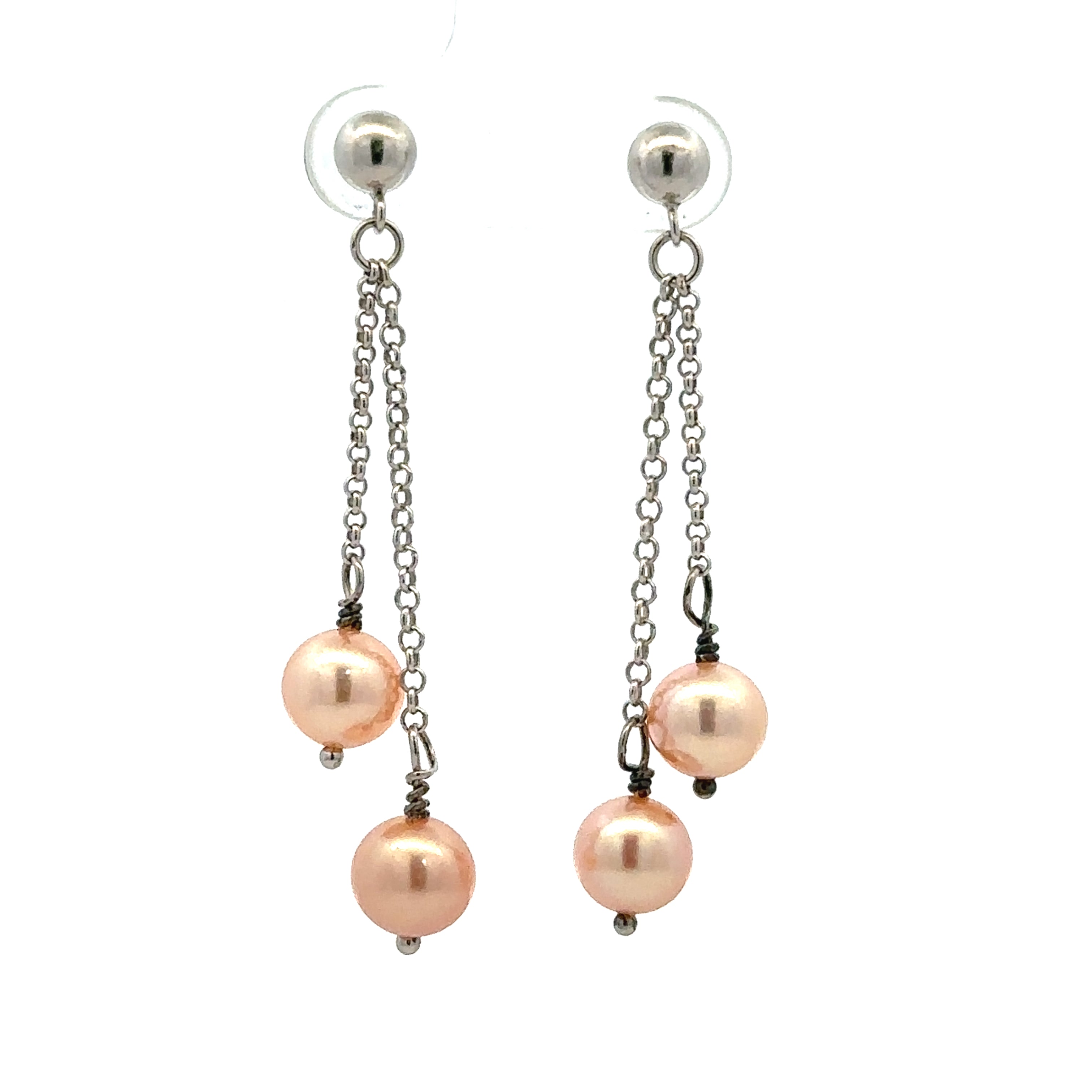 Estate Collection: Sterling Silver Pearl Dangle Stud Earrings (Thought to be Tiffany & Co.)