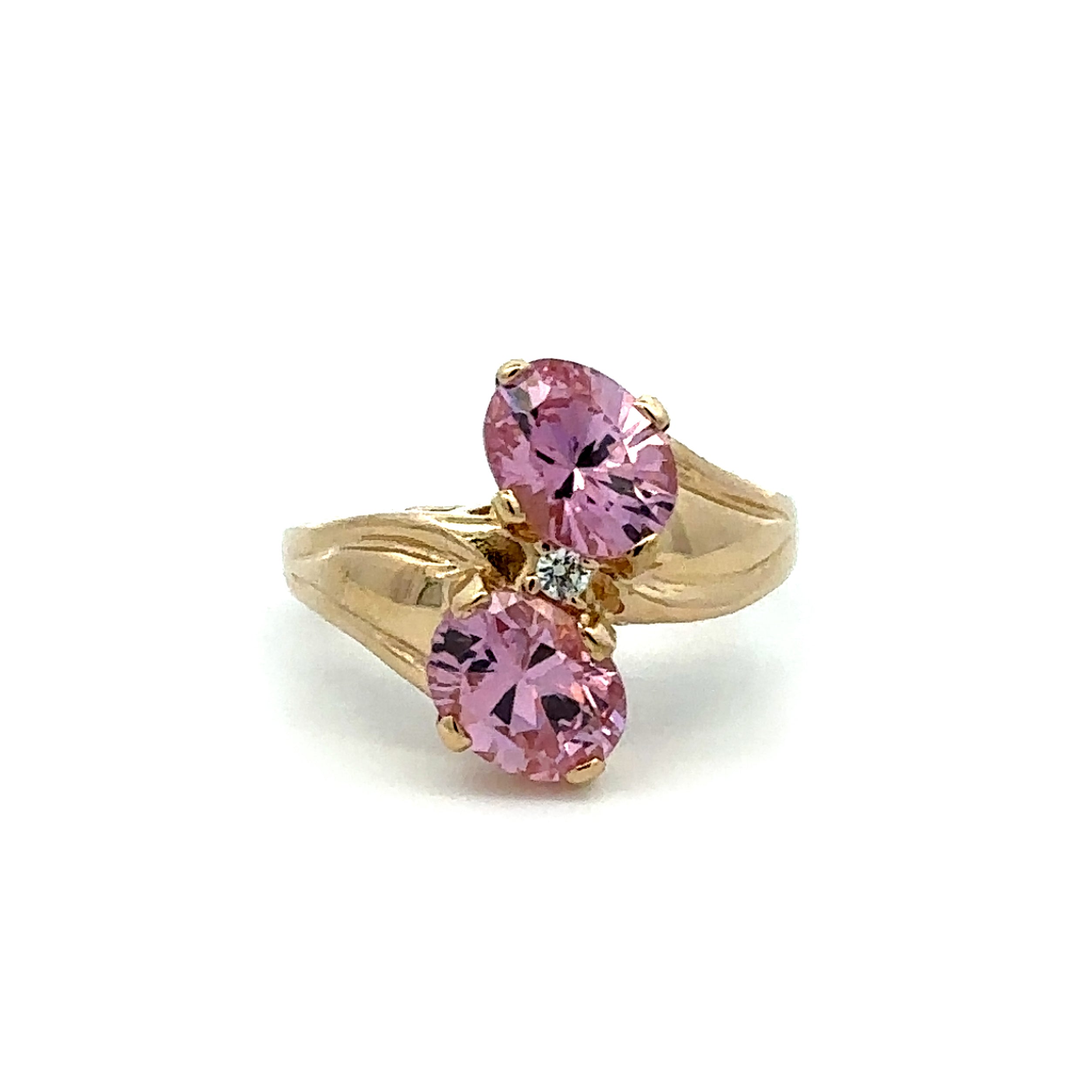 Estate Collection: 14K Yellow Gold Pink Oval Sapphire "Toi Et Moi" Ring