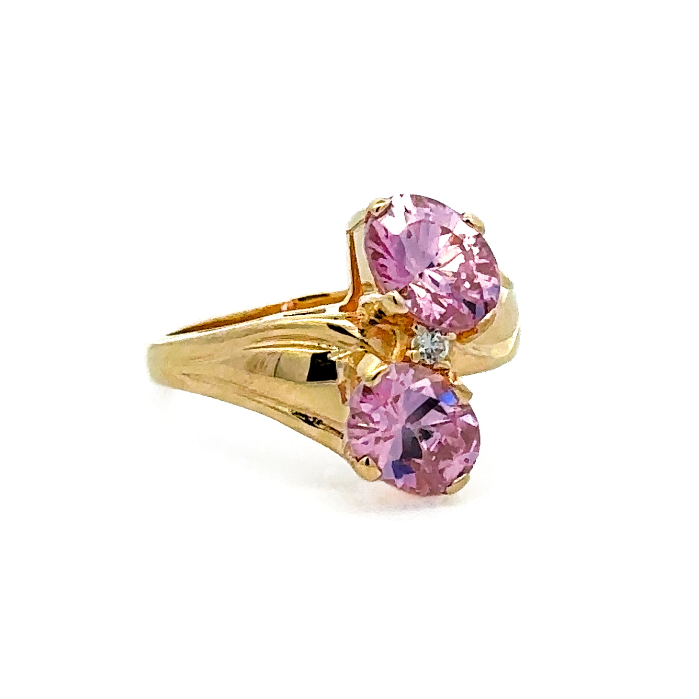 Estate Collection: 14K Yellow Gold Pink Oval Sapphire "Toi Et Moi" Ring