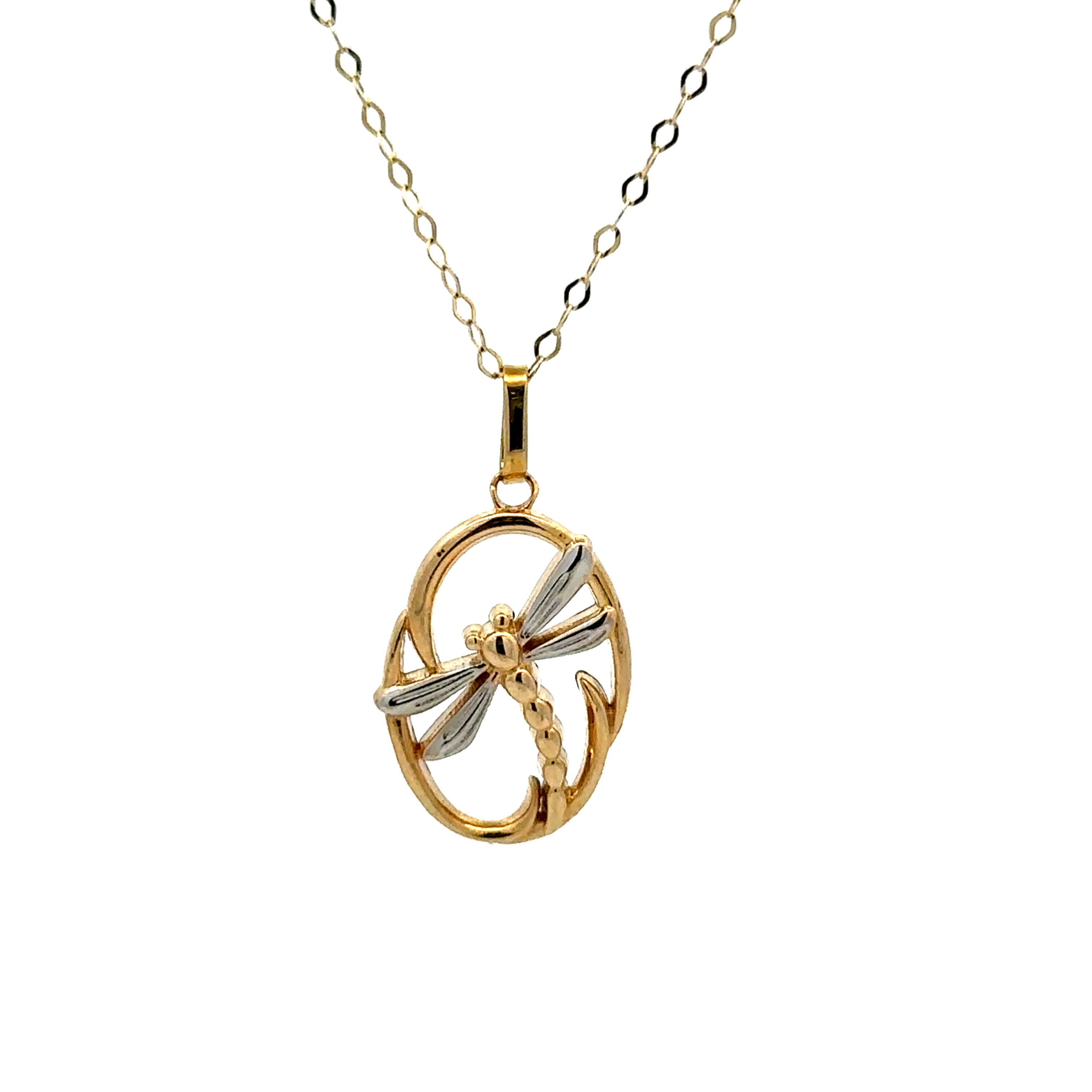 Estate Collection: 10K Gold Two-Tone Hollow Dragonfly Pendant 16-17" Necklace