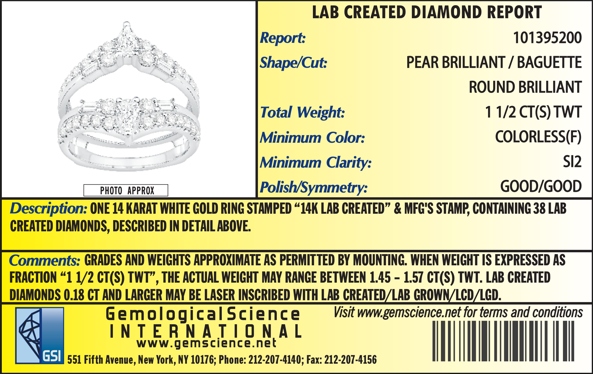 Estate Collection: Certified 14K White Gold 1.5CTW. Lab-Grown Diamond Pear, Round, and Baguette Enhancer
