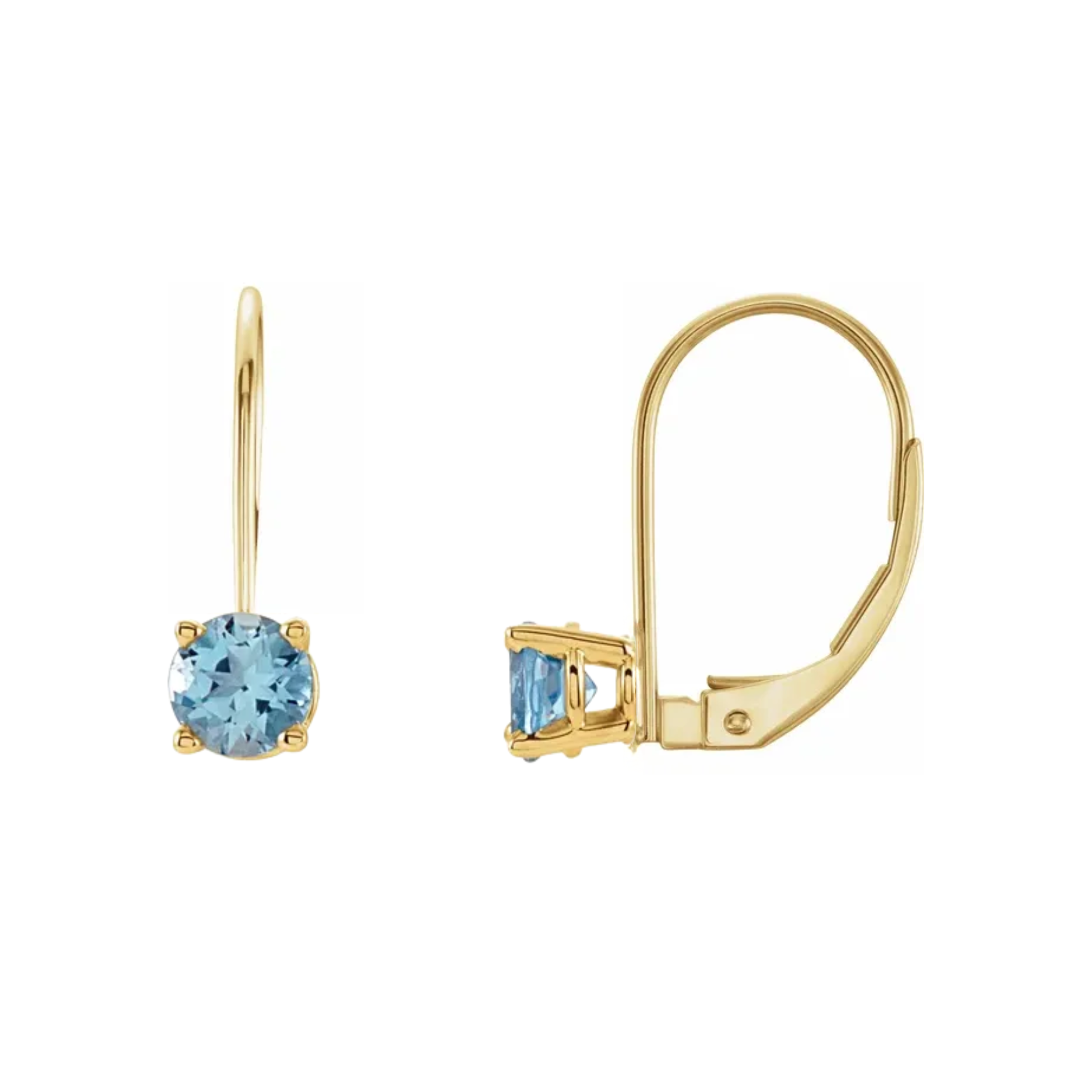 Estate Collection: 14K Yellow Gold Round Blue Gemstone Leverback Earrings