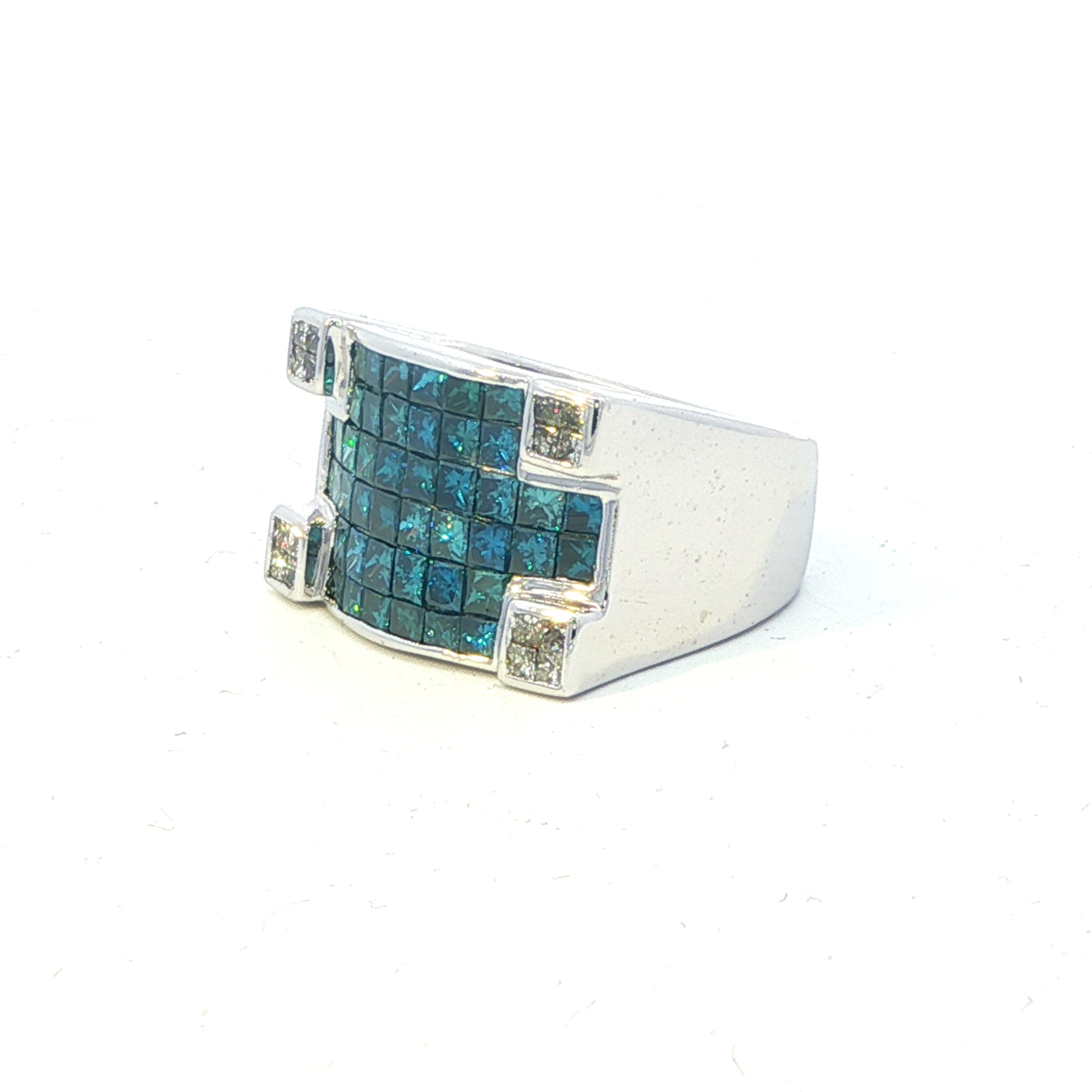 Estate Collection: 14K White Gold Blue Irradiated Diamond Statement Ring