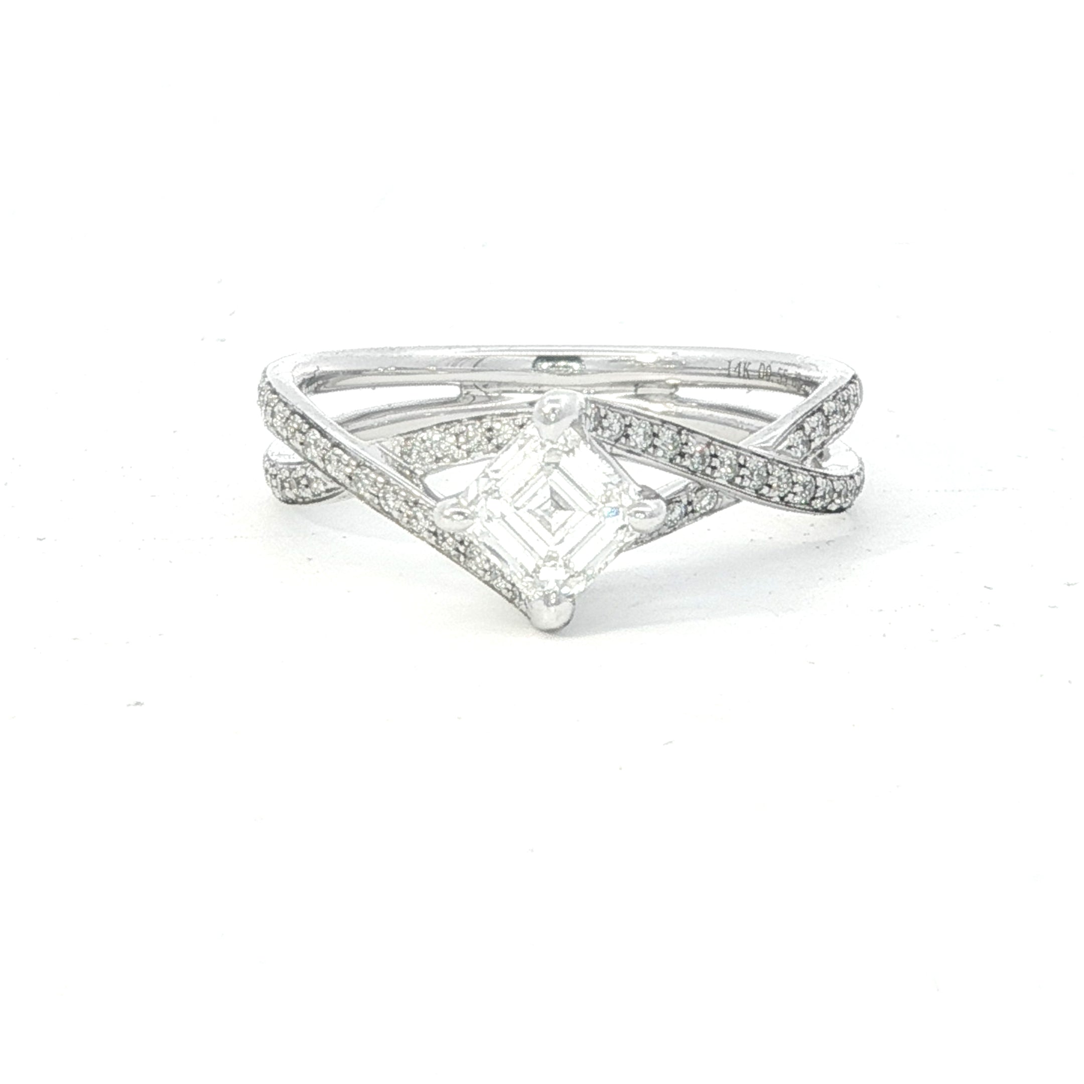 Estate Collection: 14K White Gold Emerald Ascher Cut Diamond Accented Ring
