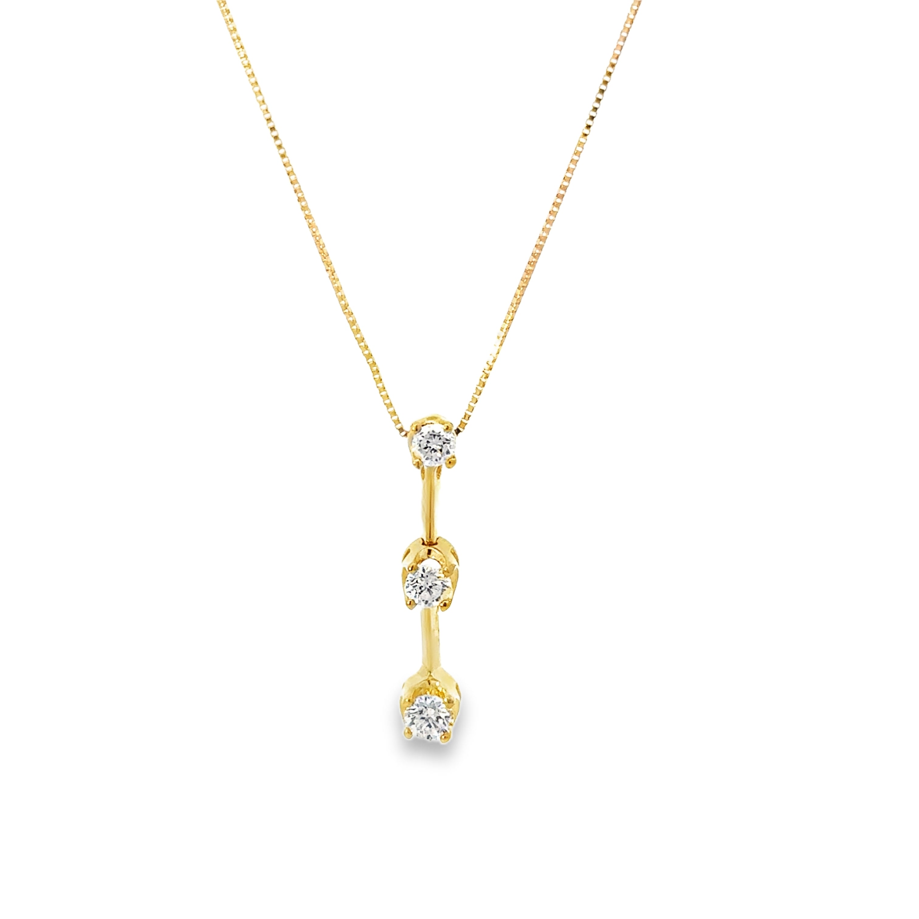 Estate Collection: 14K Yellow Gold 0.41CTW. Diamond 3-Stone Journey Pendant on Chain