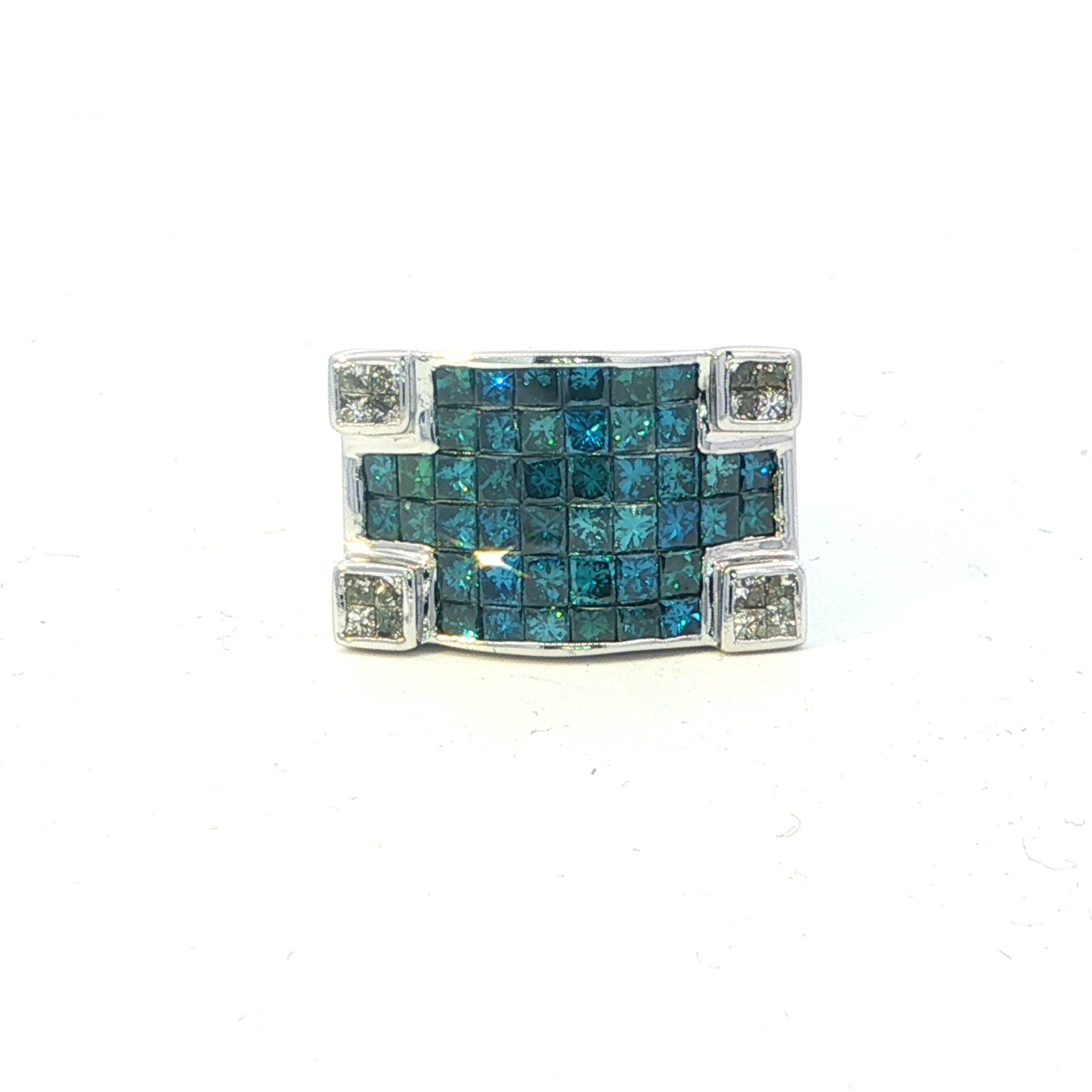 Estate Collection: 14K White Gold Blue Irradiated Diamond Statement Ring
