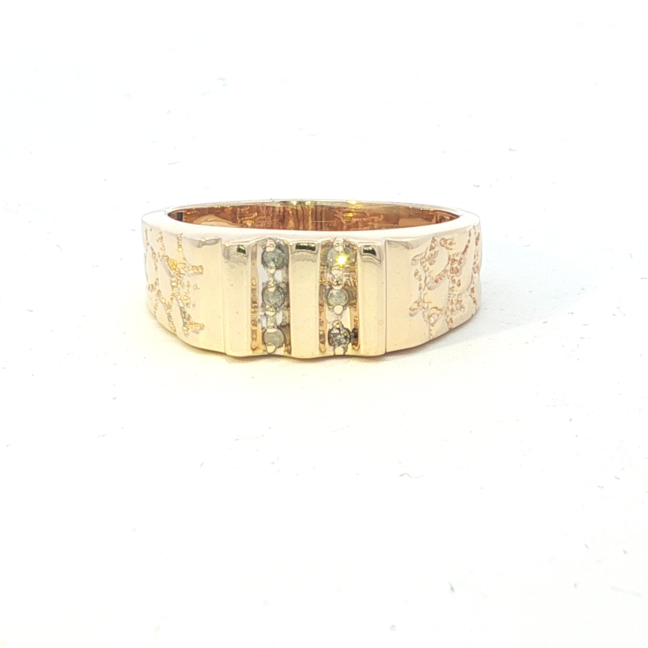 Estate Collection: 10K Yellow Gold Nugget Ring With Diamond Accents